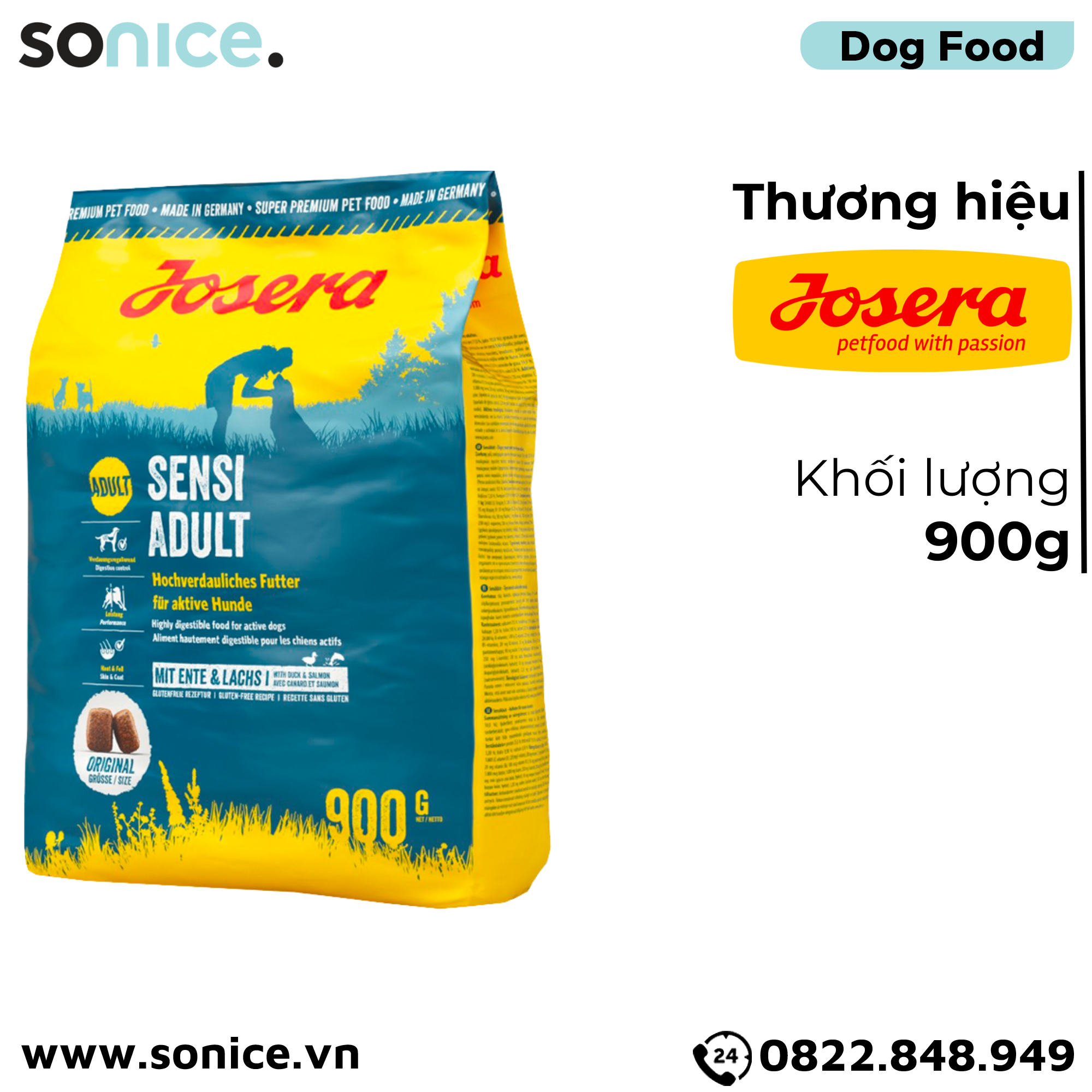 Thức ăn chó Josera Sensi Adult 900g - chó trưởng thành giống vừa Nhập Germany SONICE.