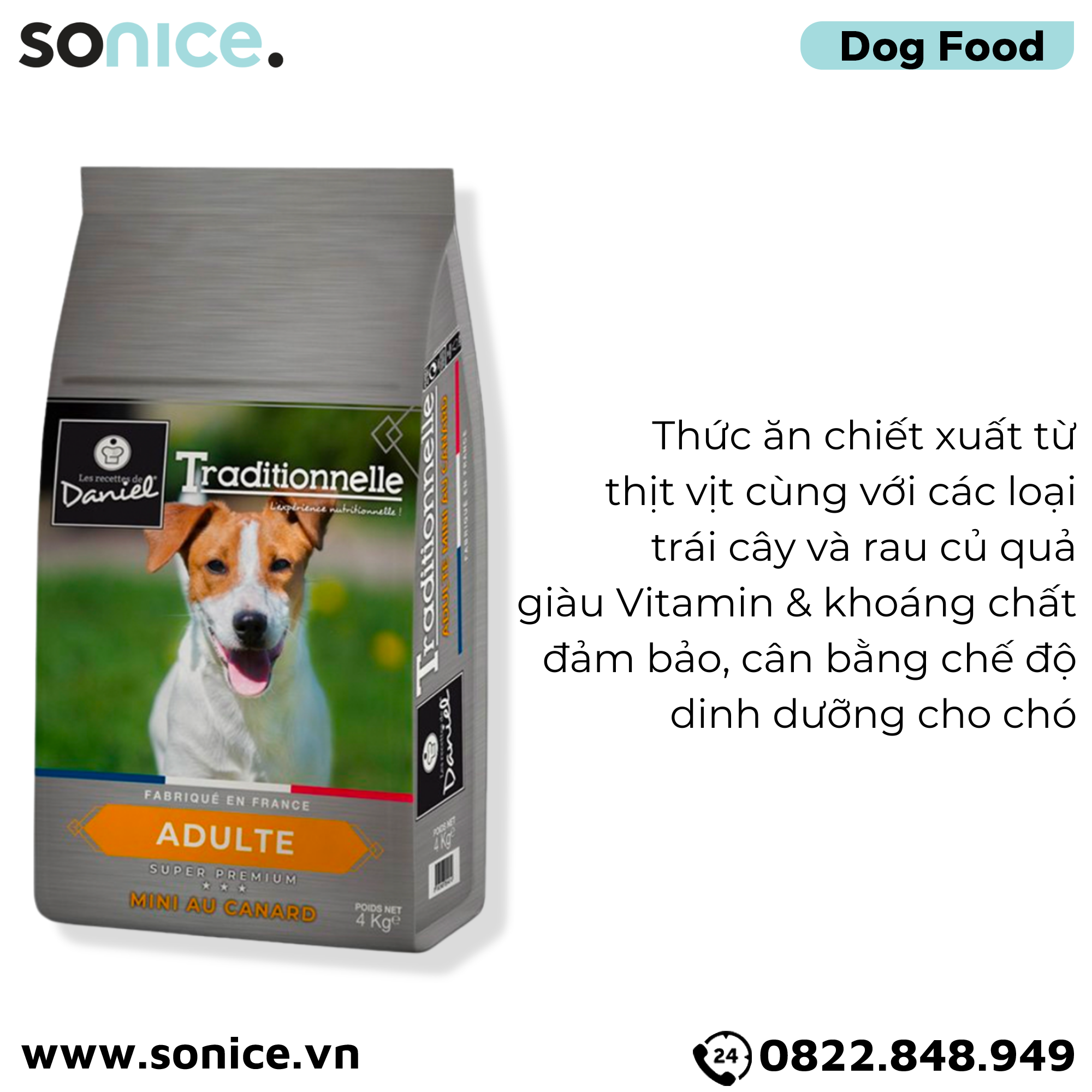  Thức ăn chó Les recettes de Daniel Mini Adult Duck 4kg - Dành cho chó trưởng thành giống nhỏ, vị thịt vịt SONICE. 