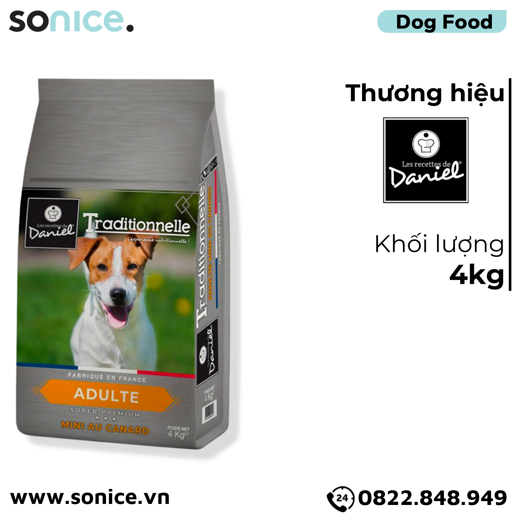  Thức ăn chó Les recettes de Daniel Mini Adult Duck 4kg - Dành cho chó trưởng thành giống nhỏ, vị thịt vịt SONICE. 