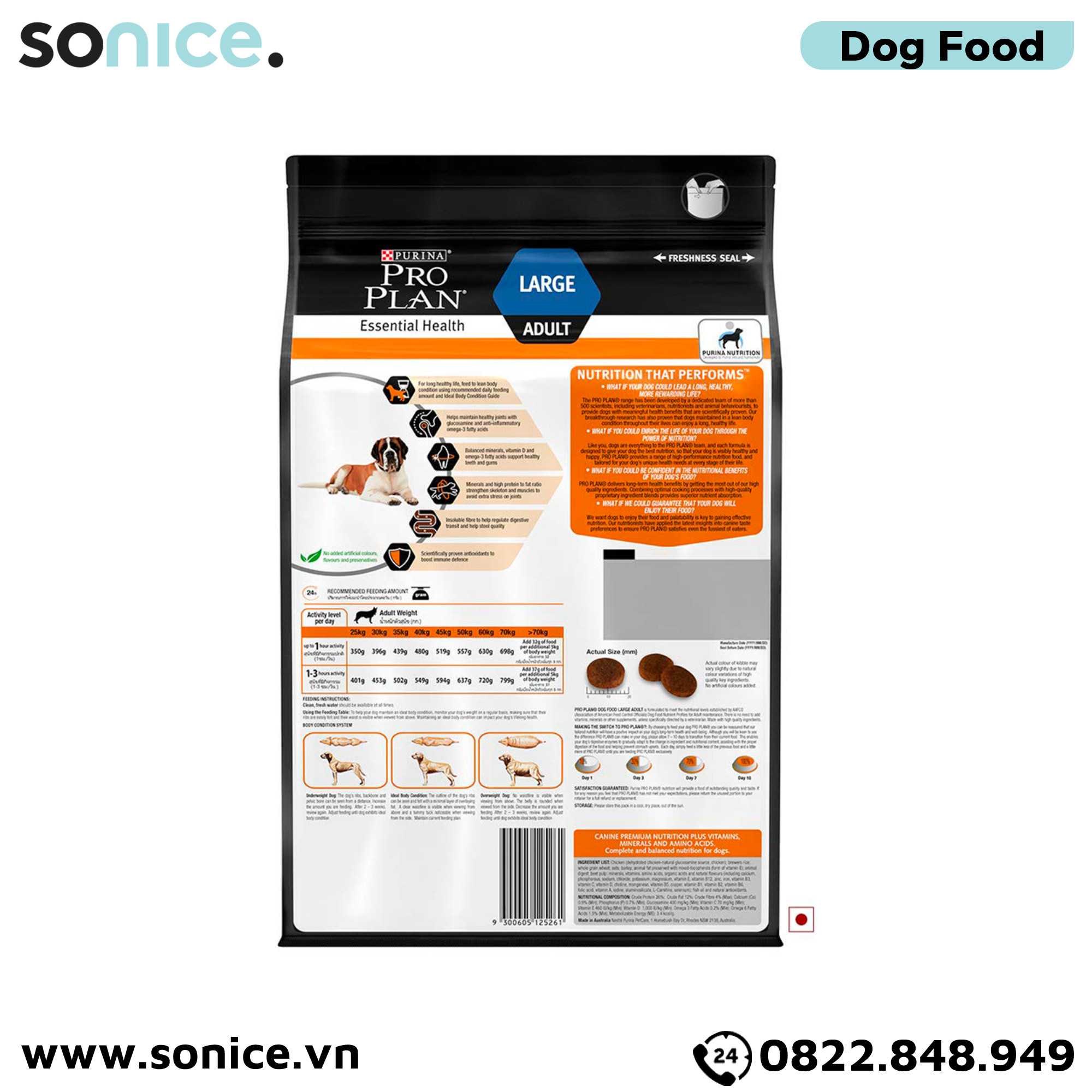 Thức ăn chó Purina PRO PLAN Large Adult Chicken 5kg - chó trưởng thành giống lớn vị gà SONICE.