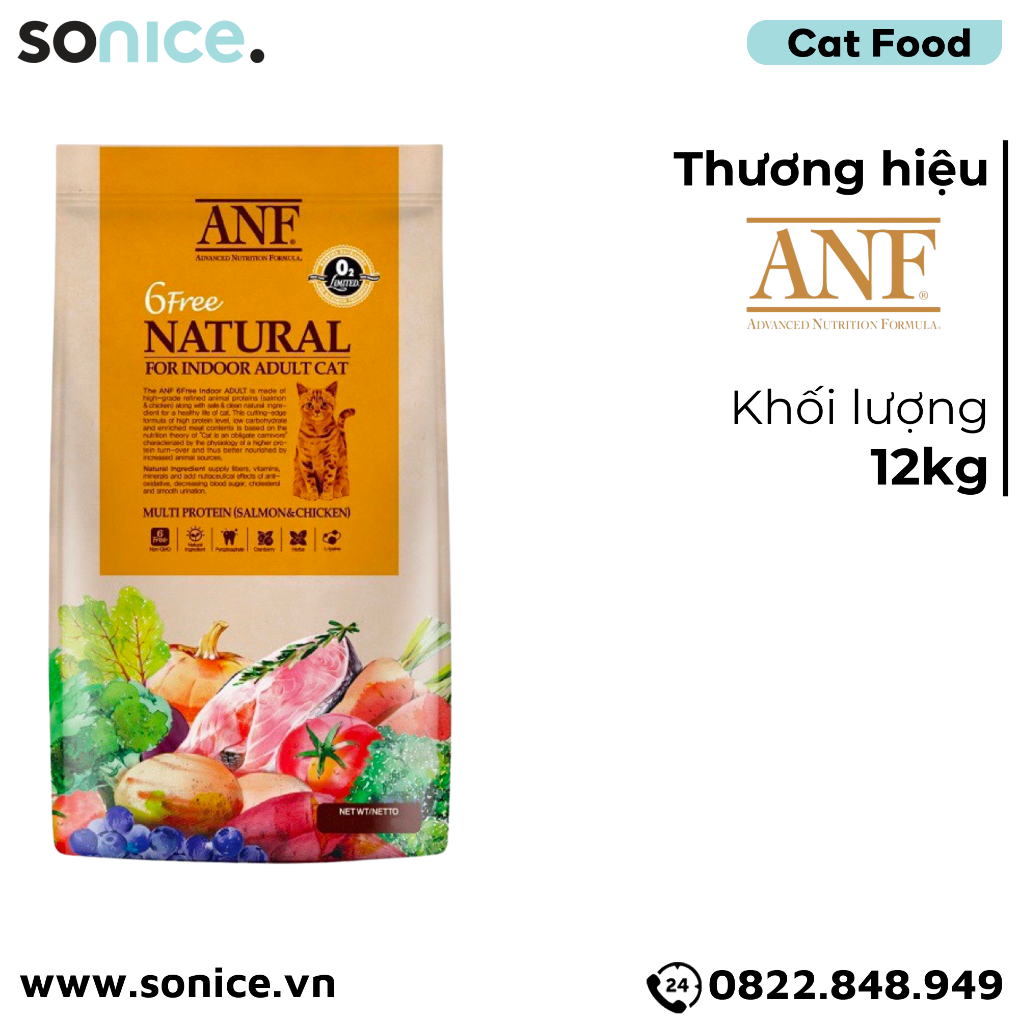 Thức ăn mèo ANF Indoor Adult 12kg - Salmon & Chicken SONICE.