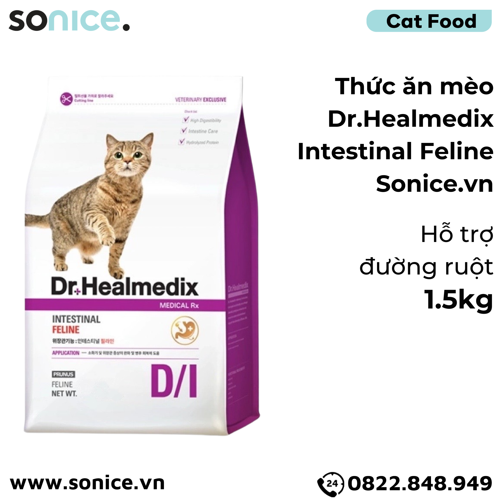 Thức ăn mèo Dr.Healmedix Intestinal Feline D/I 1.5kg - Hỗ trợ đường ruột SONICE.