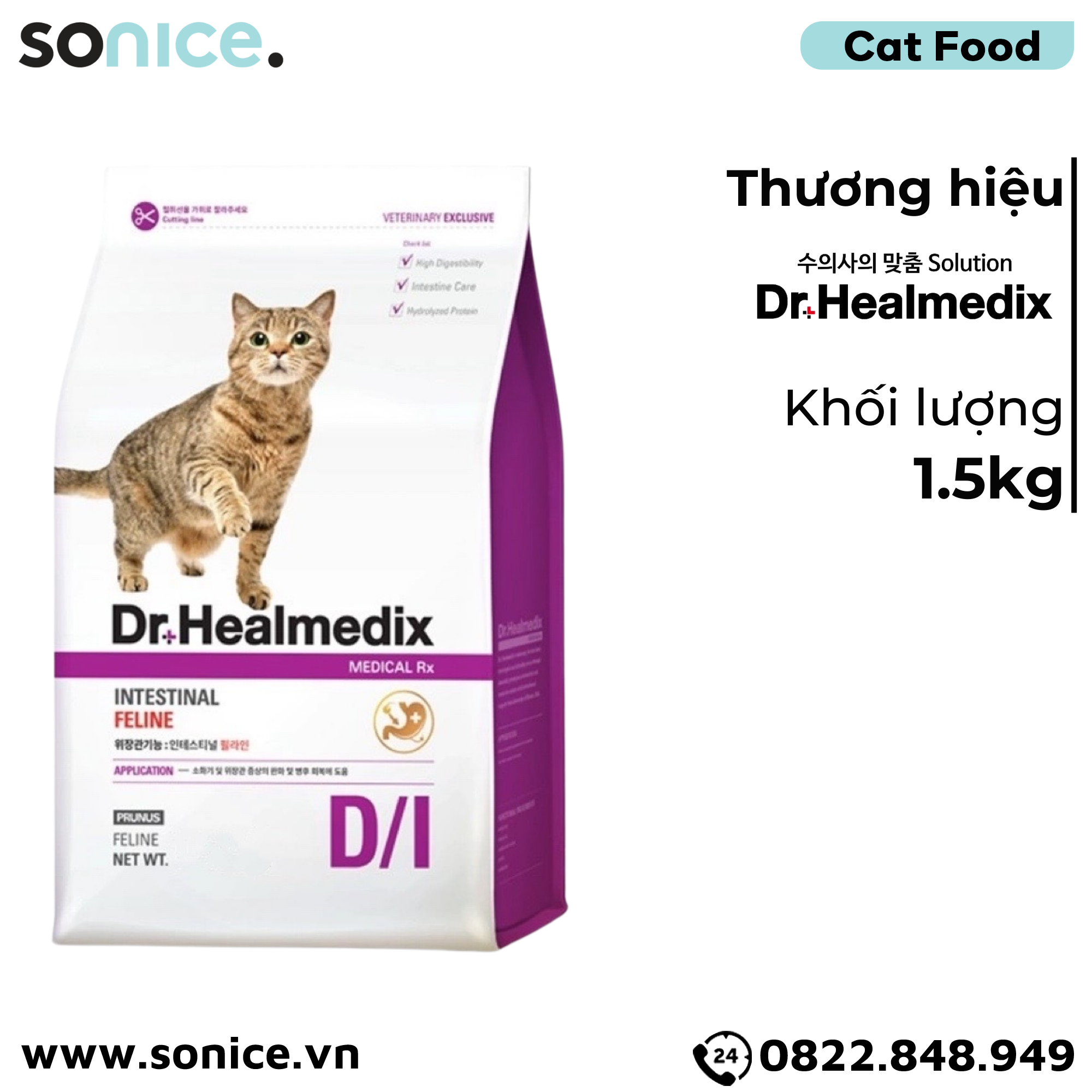 Thức ăn mèo Dr.Healmedix Intestinal Feline D/I 1.5kg - Hỗ trợ đường ruột SONICE.