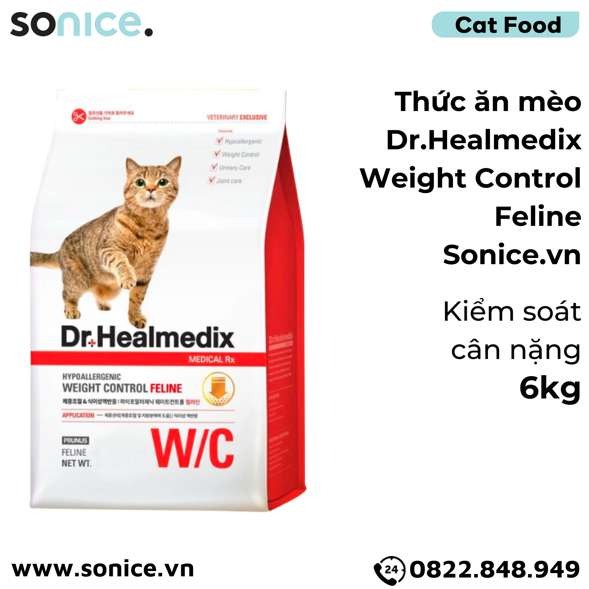 Thức ăn hạt cho mèo Dr. Healmedix Weight Control Feline - 6kg - Quản lí cân nặng SONICE.