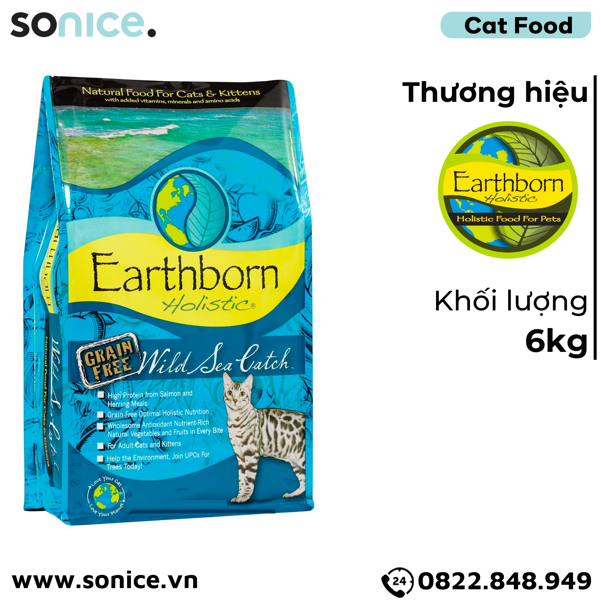 Thức ăn mèo Earthborn Wild Sea Catch - 6kg SONICE.