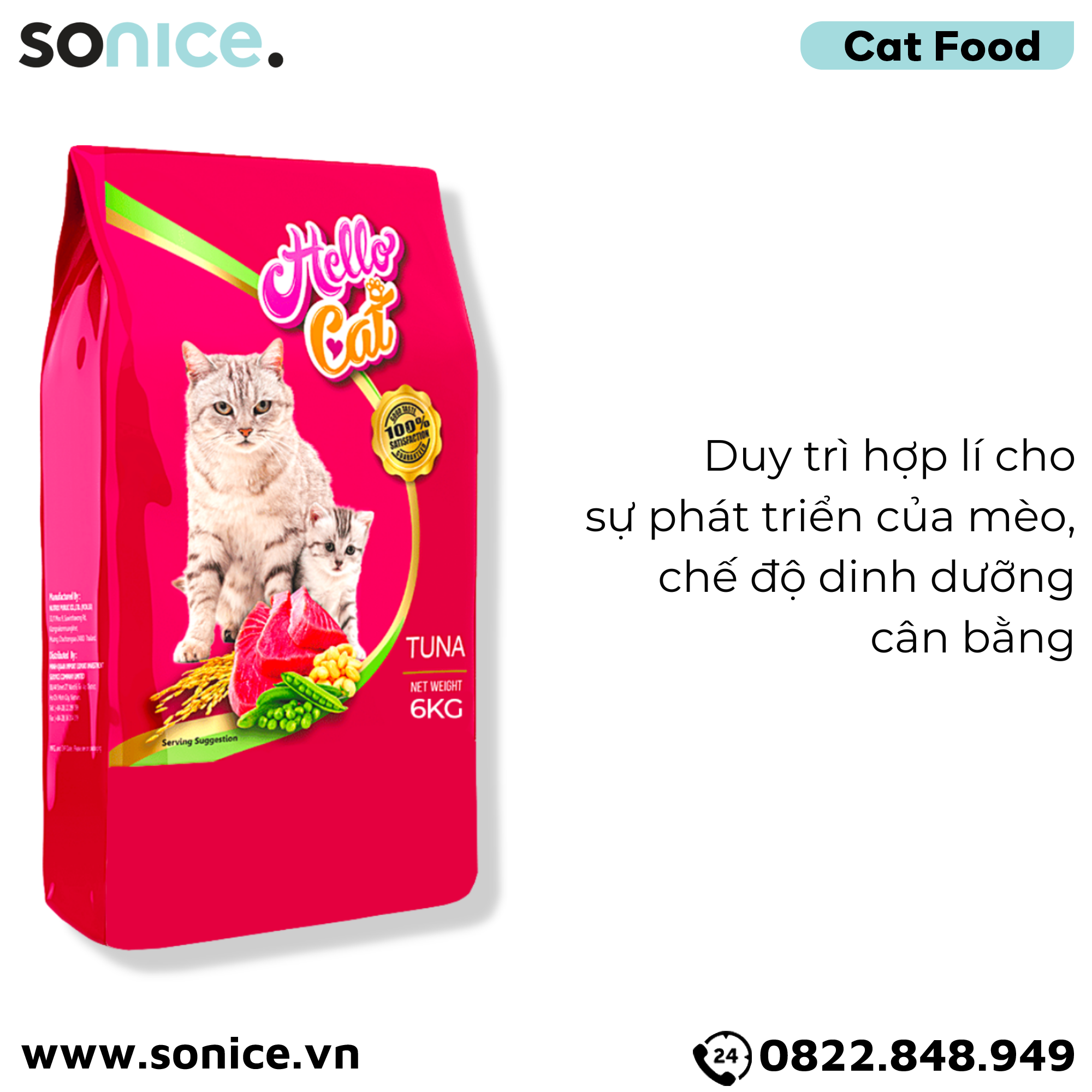 Thức ăn mèo HelloCat Tuna Flavor 6kg - Vị cá ngừ SONICE.