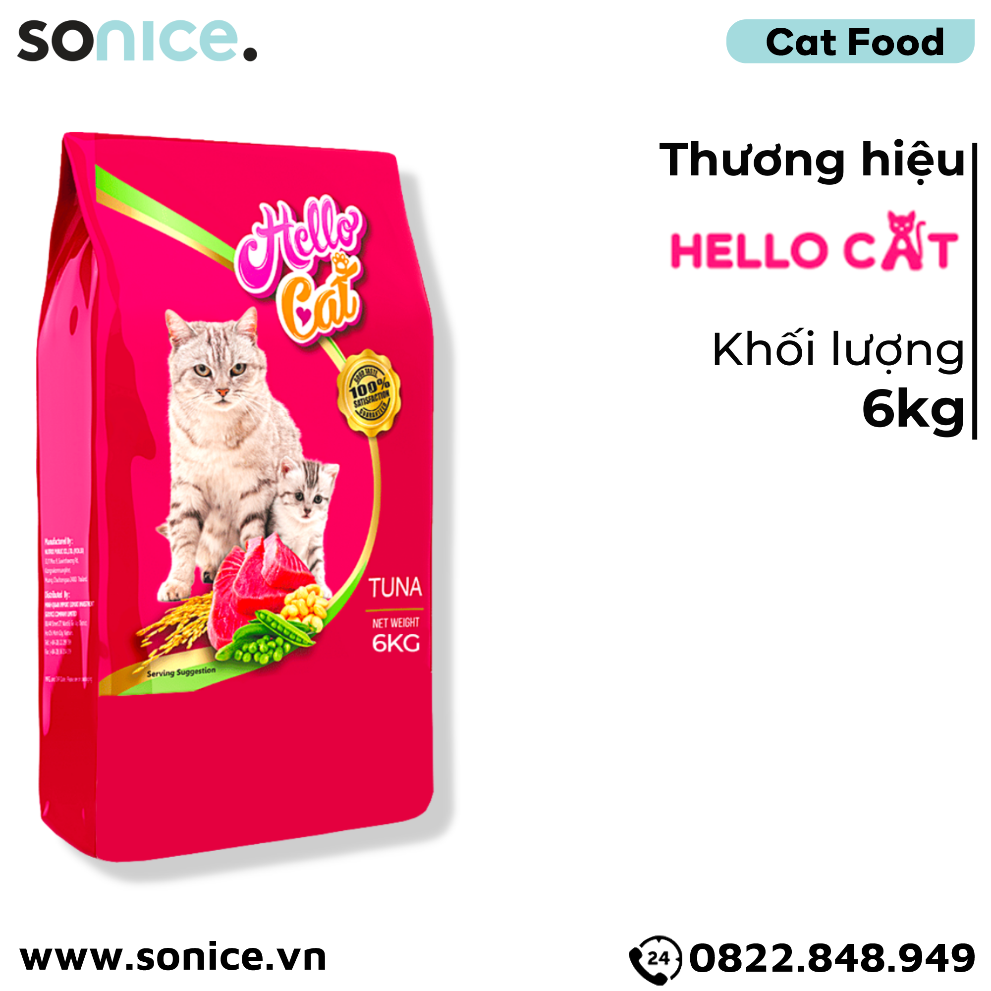 Thức ăn mèo HelloCat Tuna Flavor 6kg - Vị cá ngừ SONICE.