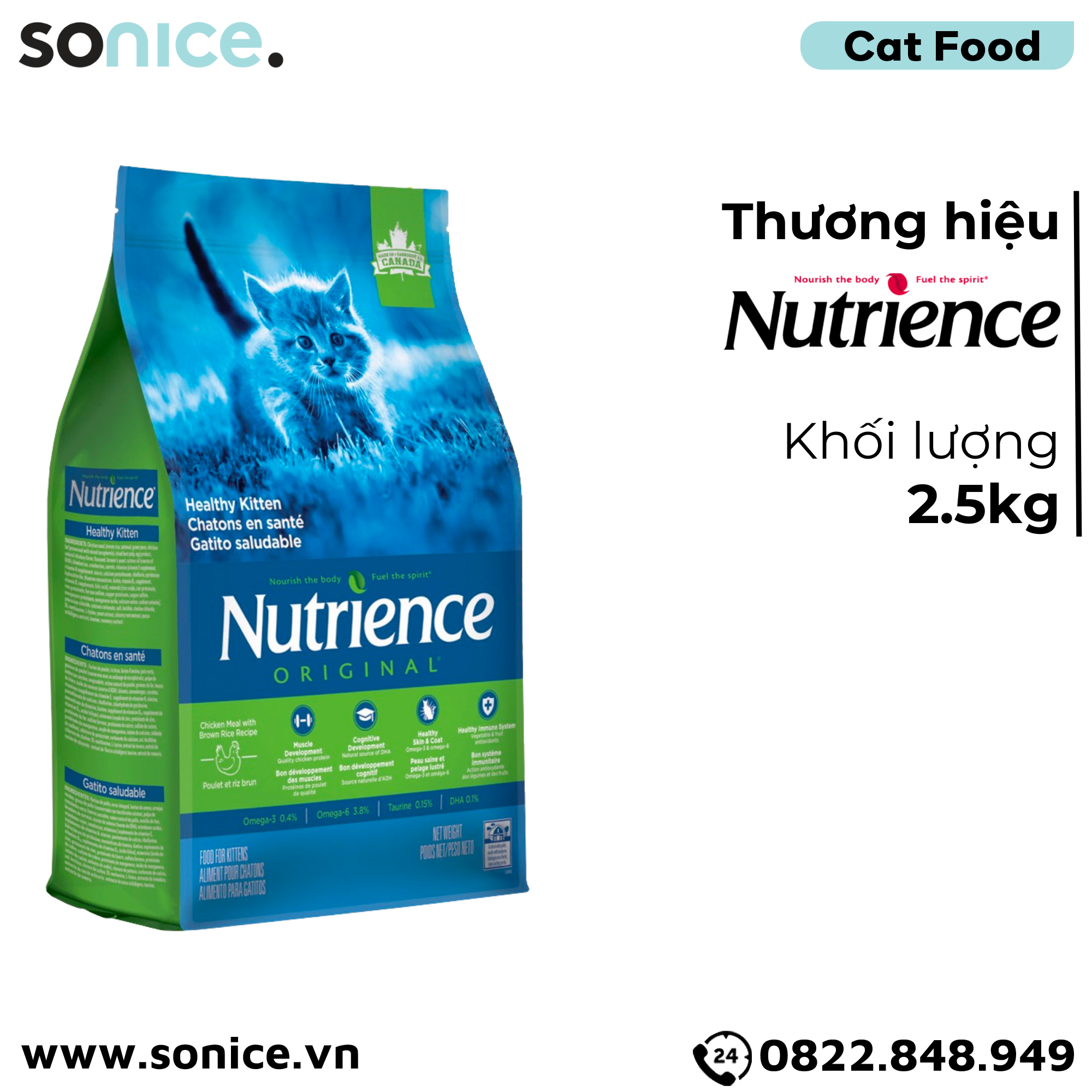 Thức ăn mèo Nutrience Original Kitten thịt gà rau củ 2.5kg - Mèo con SONICE.