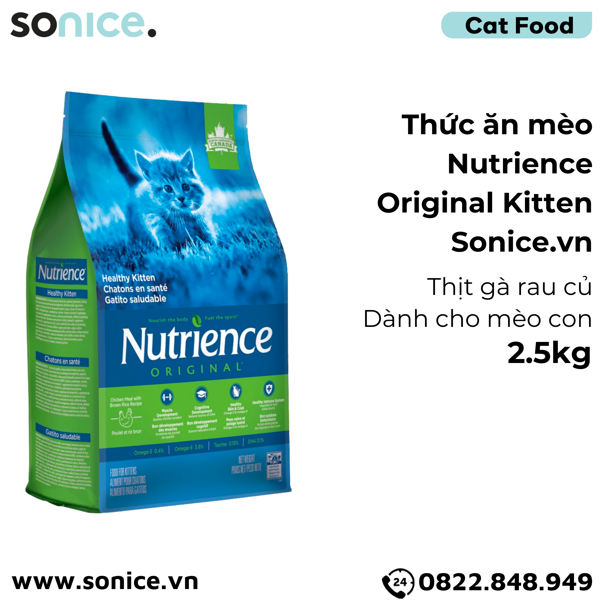 Thức ăn mèo Nutrience Original Kitten thịt gà rau củ 2.5kg - Mèo con SONICE.