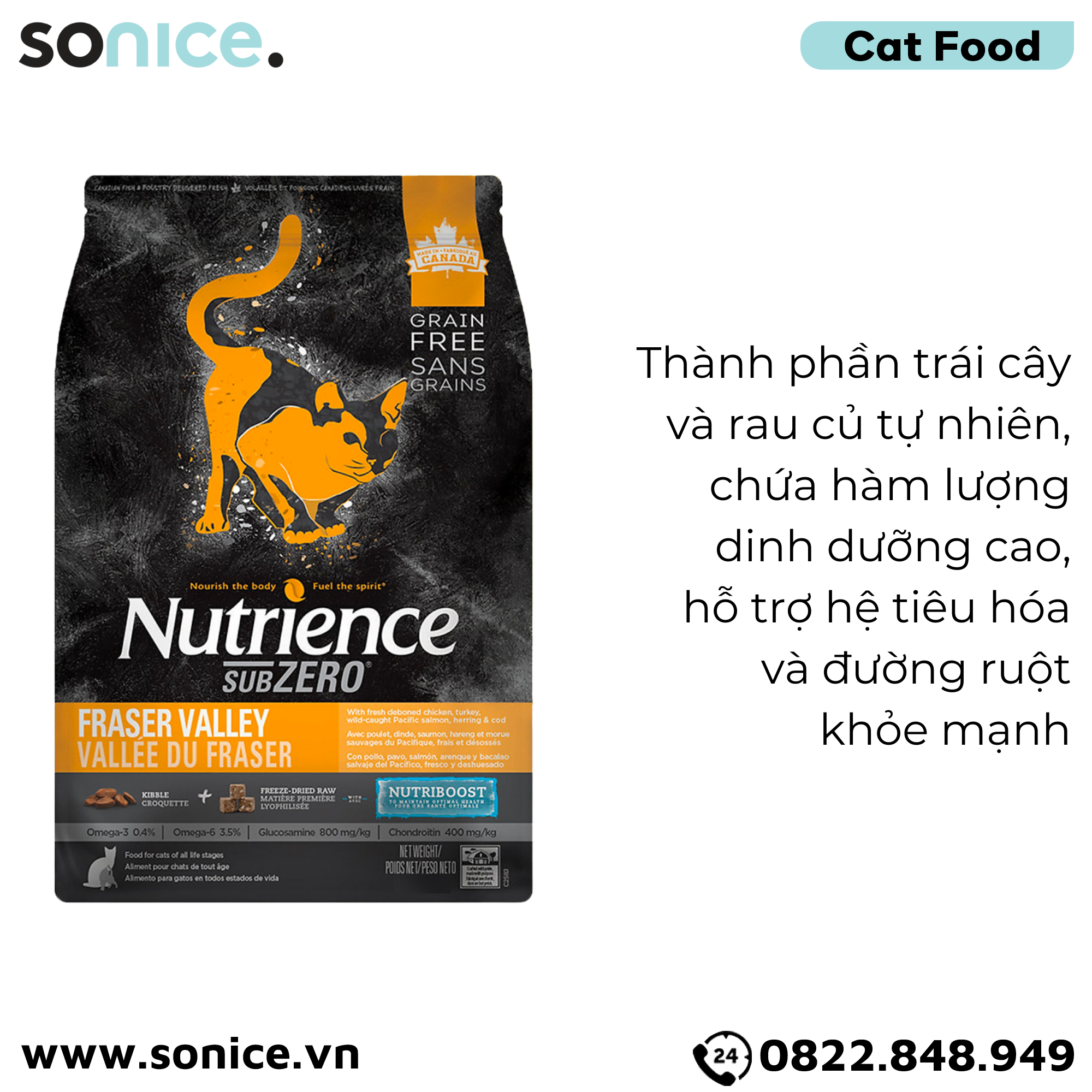 Thức ăn mèo Nutrience SubZero gà tây cá hồi rau củ 10kg SONICE.
