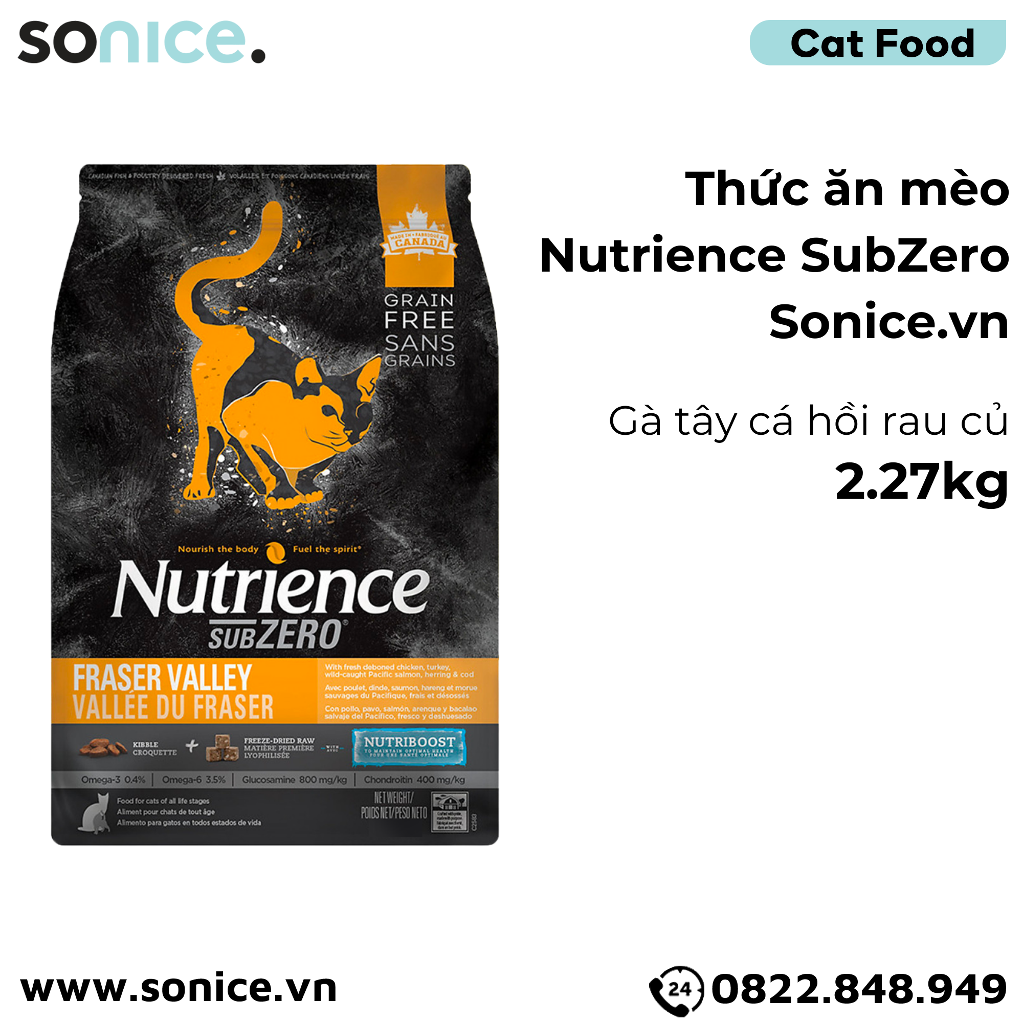 Thức ăn mèo Nutrience SubZero gà tây cá hồi rau củ 2.27kg SONICE.