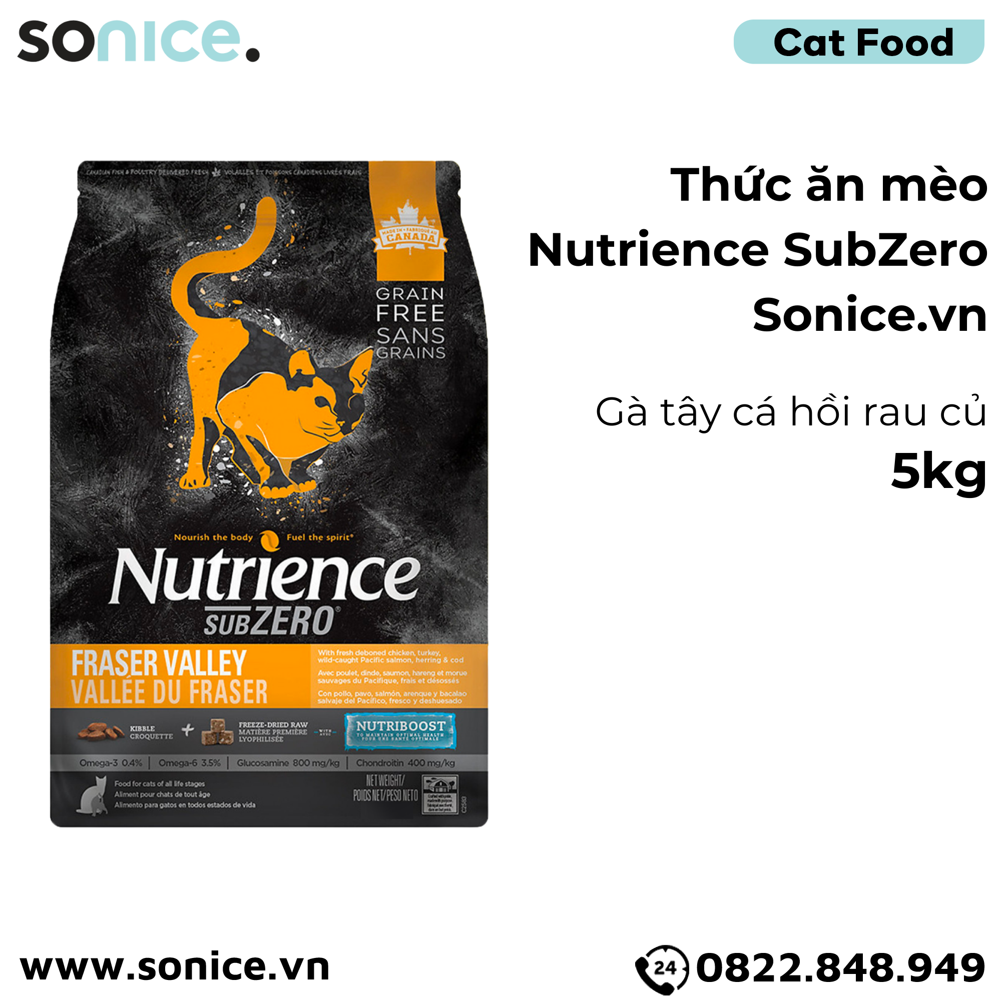 Thức ăn mèo Nutrience SubZero gà tây cá hồi rau củ 5kg SONICE.