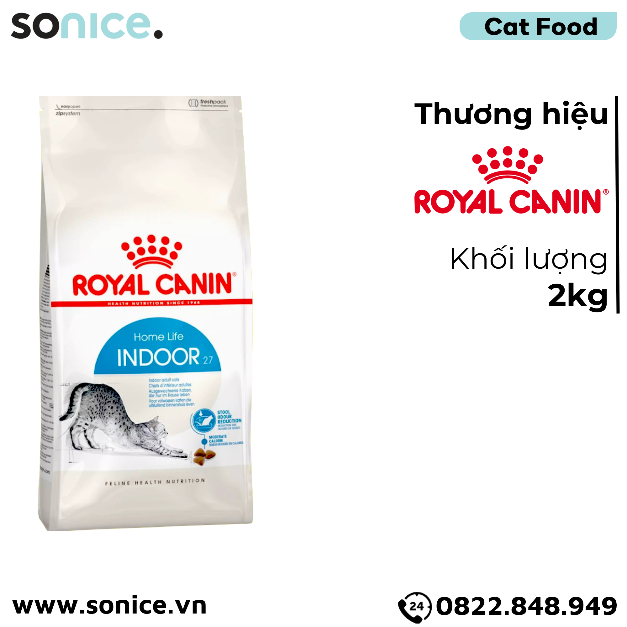 Thức ăn mèo Royal Canin INDOOR 2kg SONICE.
