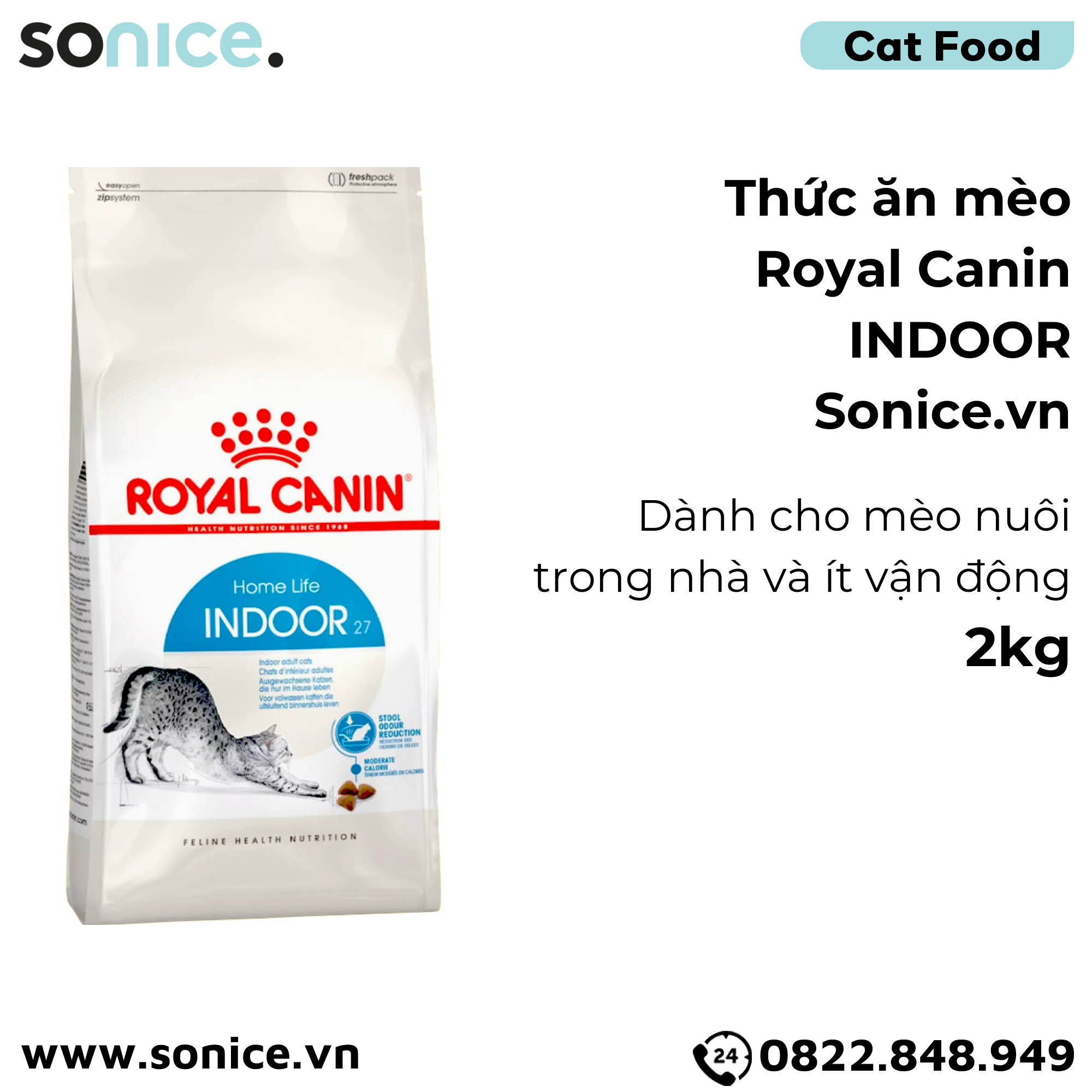 Thức ăn mèo Royal Canin INDOOR 2kg SONICE.