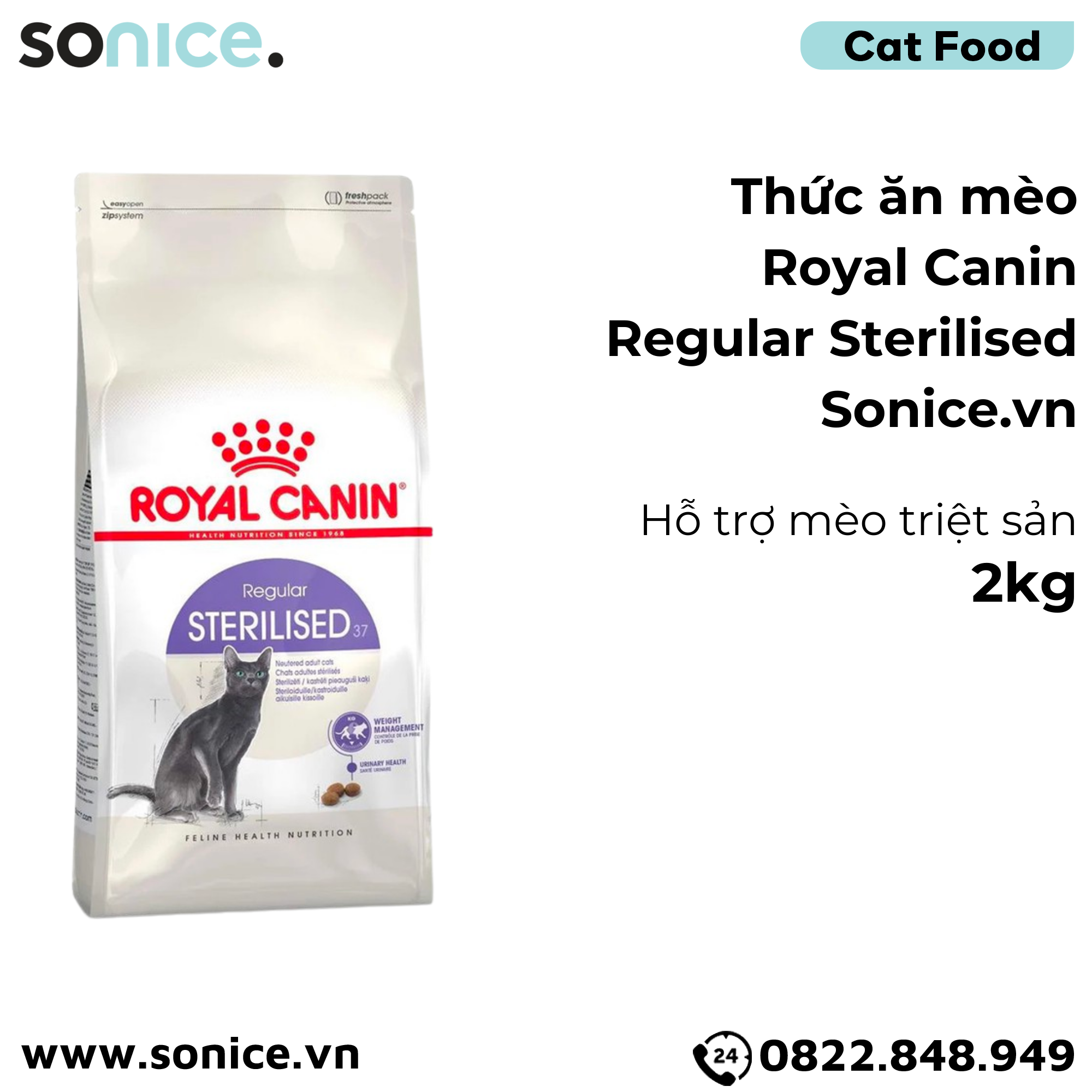 Thức ăn mèo Royal Canin Regular Sterilised - 2kg - Hỗ trợ mèo triệt sản SONICE.