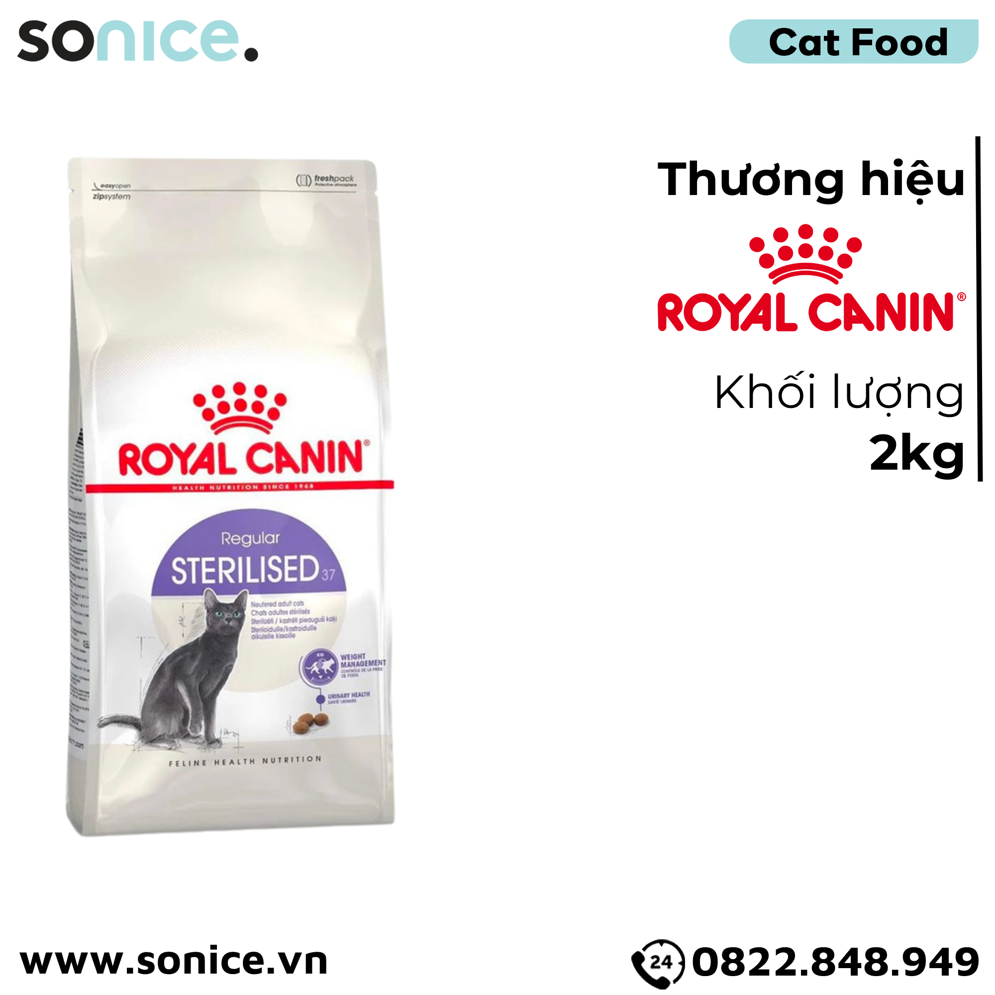 Thức ăn mèo Royal Canin Regular Sterilised - 2kg - Hỗ trợ mèo triệt sản SONICE.