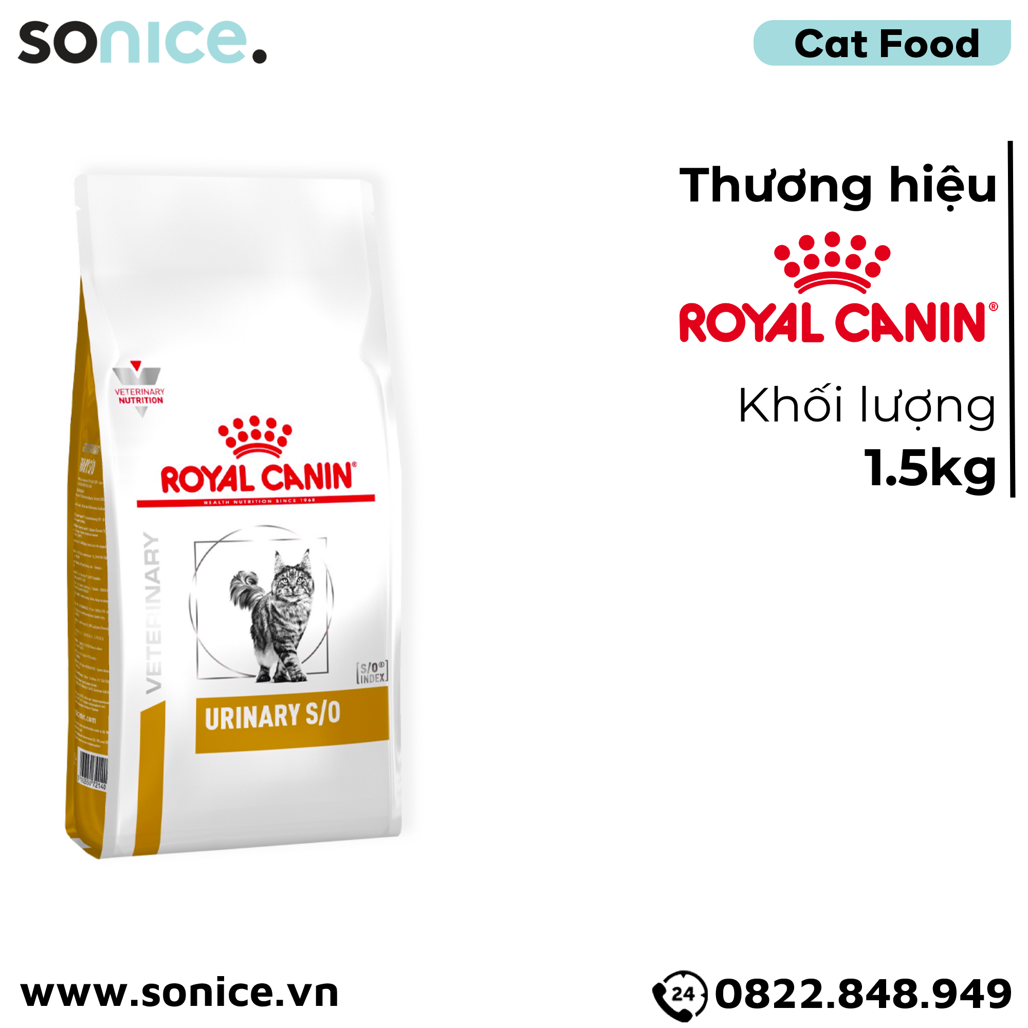 Thức ăn mèo Royal Canin Urinary S/O Feline 1.5kg - Hỗ trợ trị sỏi bàng quang SONICE.