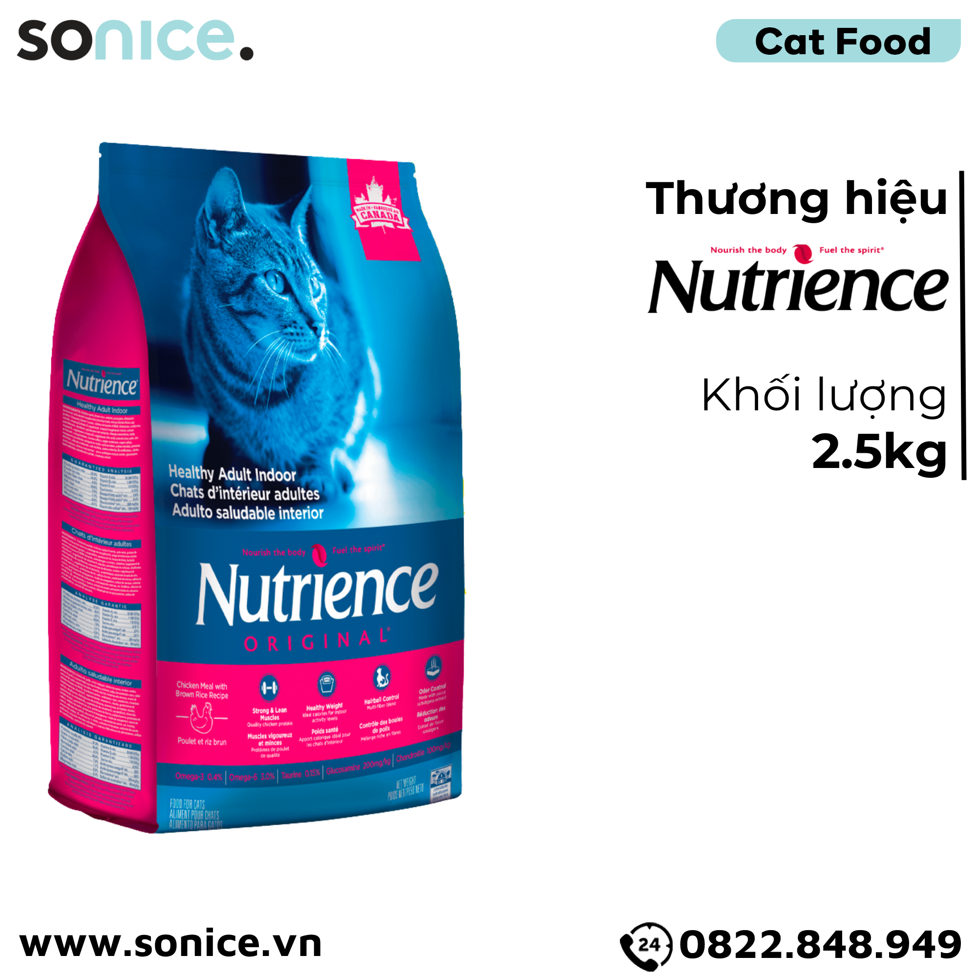 Thức ăn mèo Nutrience Original Adult thịt gà rau củ 2.5kg - Mèo lớn SONICE.