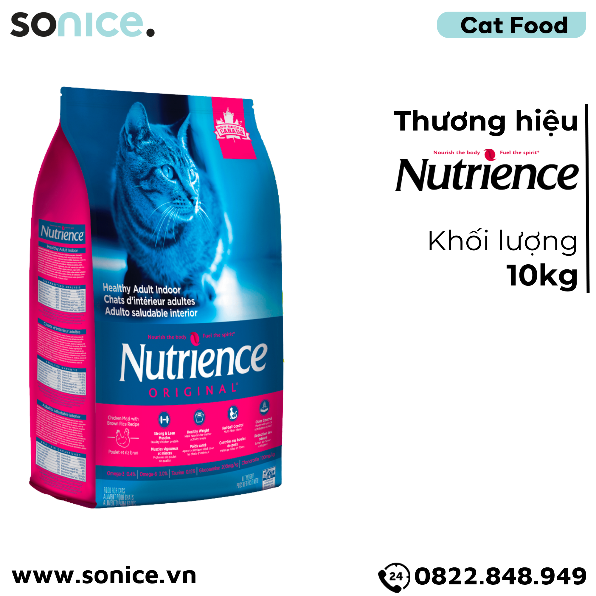 Thức ăn mèo Nutrience Original Adult thịt gà rau củ 10kg - Mèo lớn SONICE.