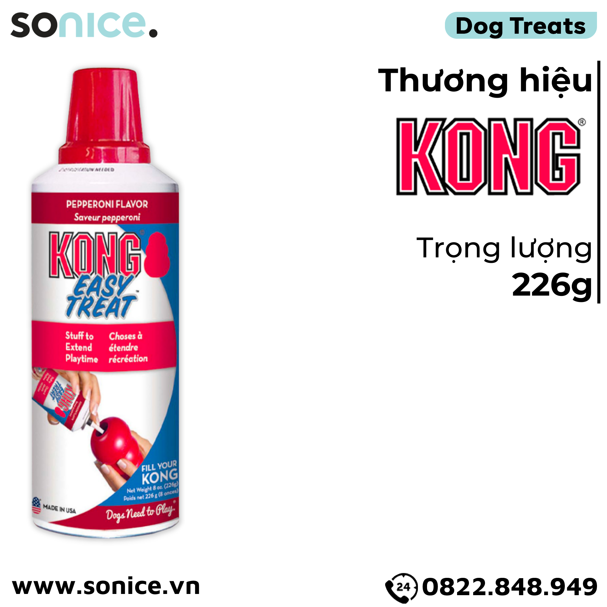 Treats Kong Stuff Easy Pepperoni 226g - dạng gel vị xúc xích hun khói, kết hợp cùng đồ chơi KONG SONICE.