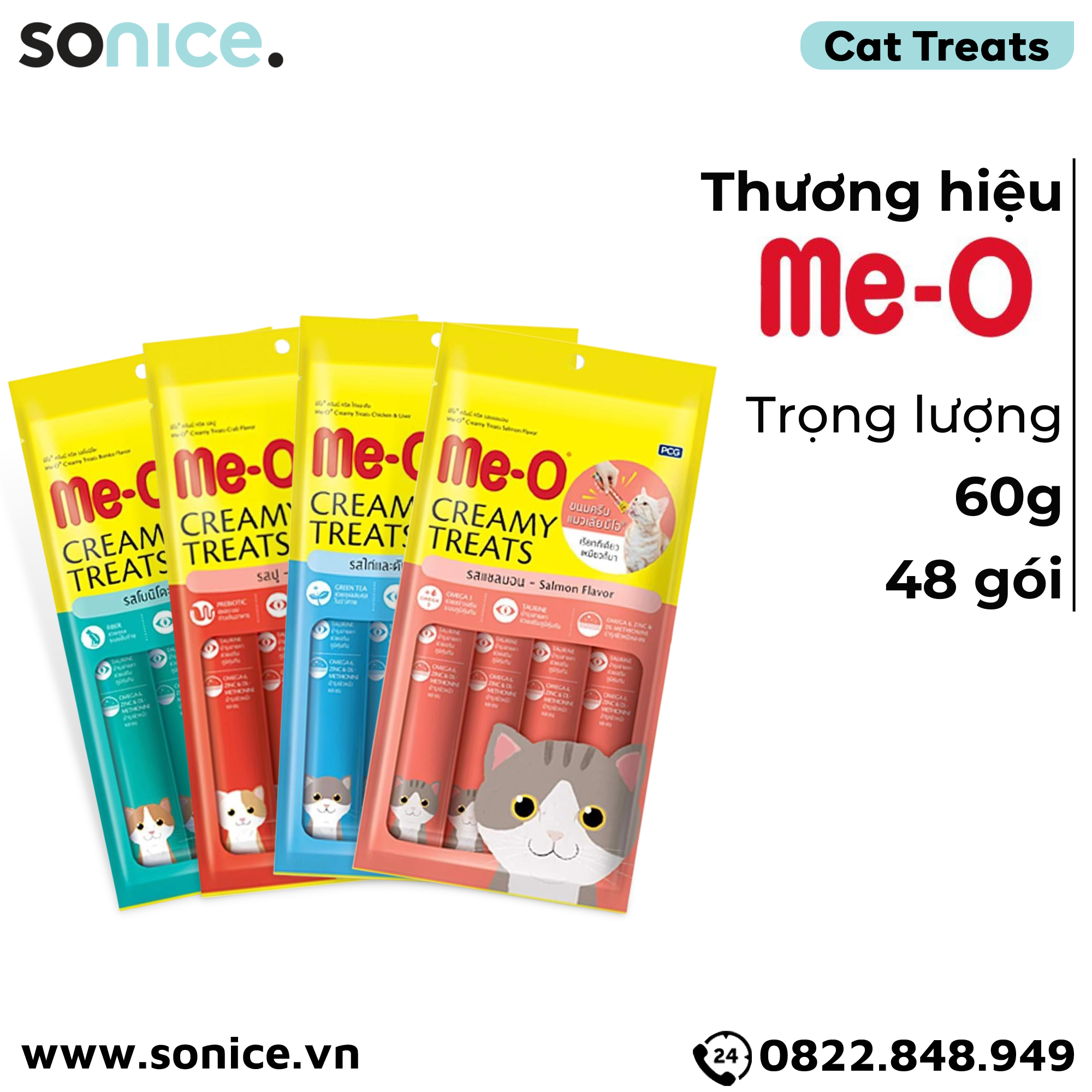 COMBO BÁNH THƯỞNG DẠNG KEM ME-O- 4 VỊ- 48 GÓI SONICE.