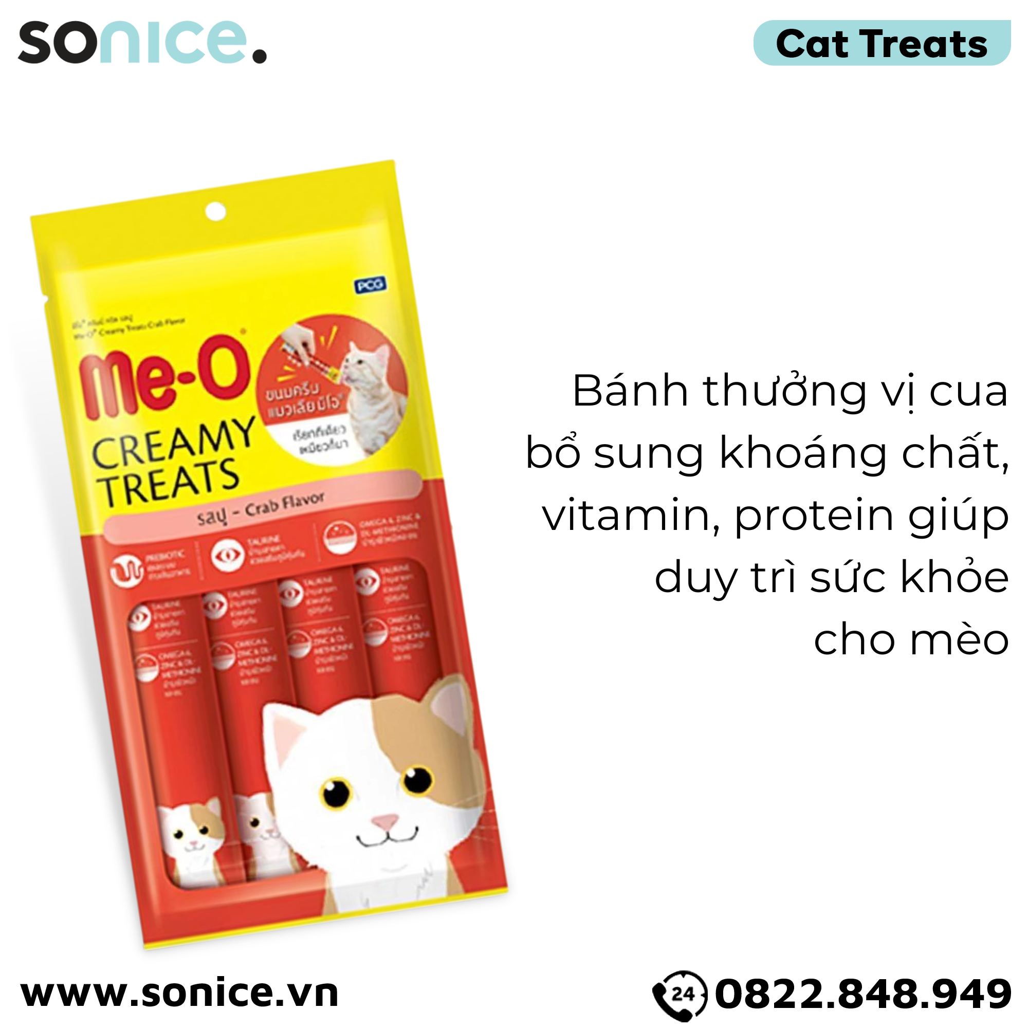 BÁNH THƯỞNG DẠNG KEM ME-O - HƯƠNG VỊ CUA - 60G - 6 góI SONICE.