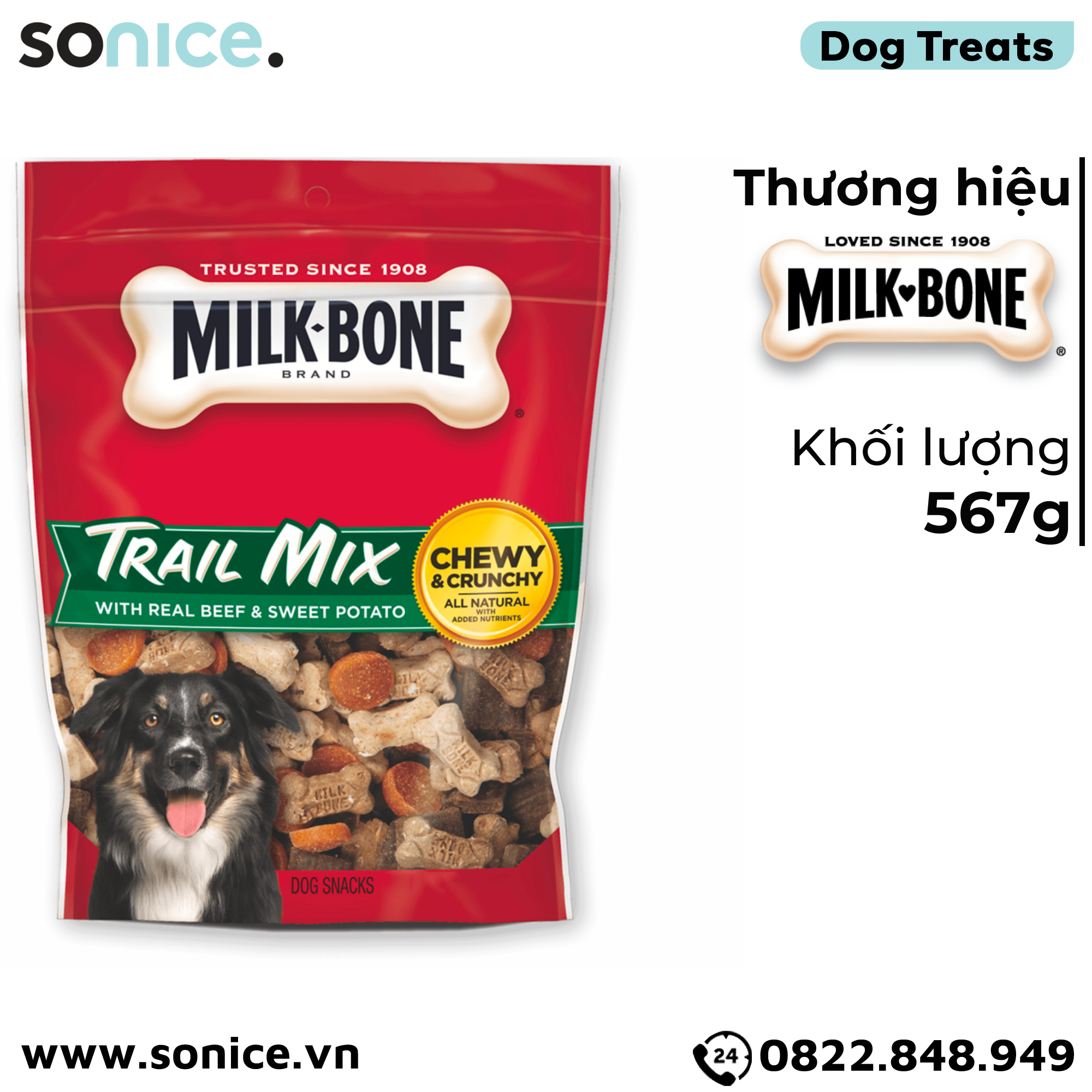 Treat Milk-Bone Trail Mix Beef & Potato 567g - bánh thưởng thịt bò khoai tây SONICE.