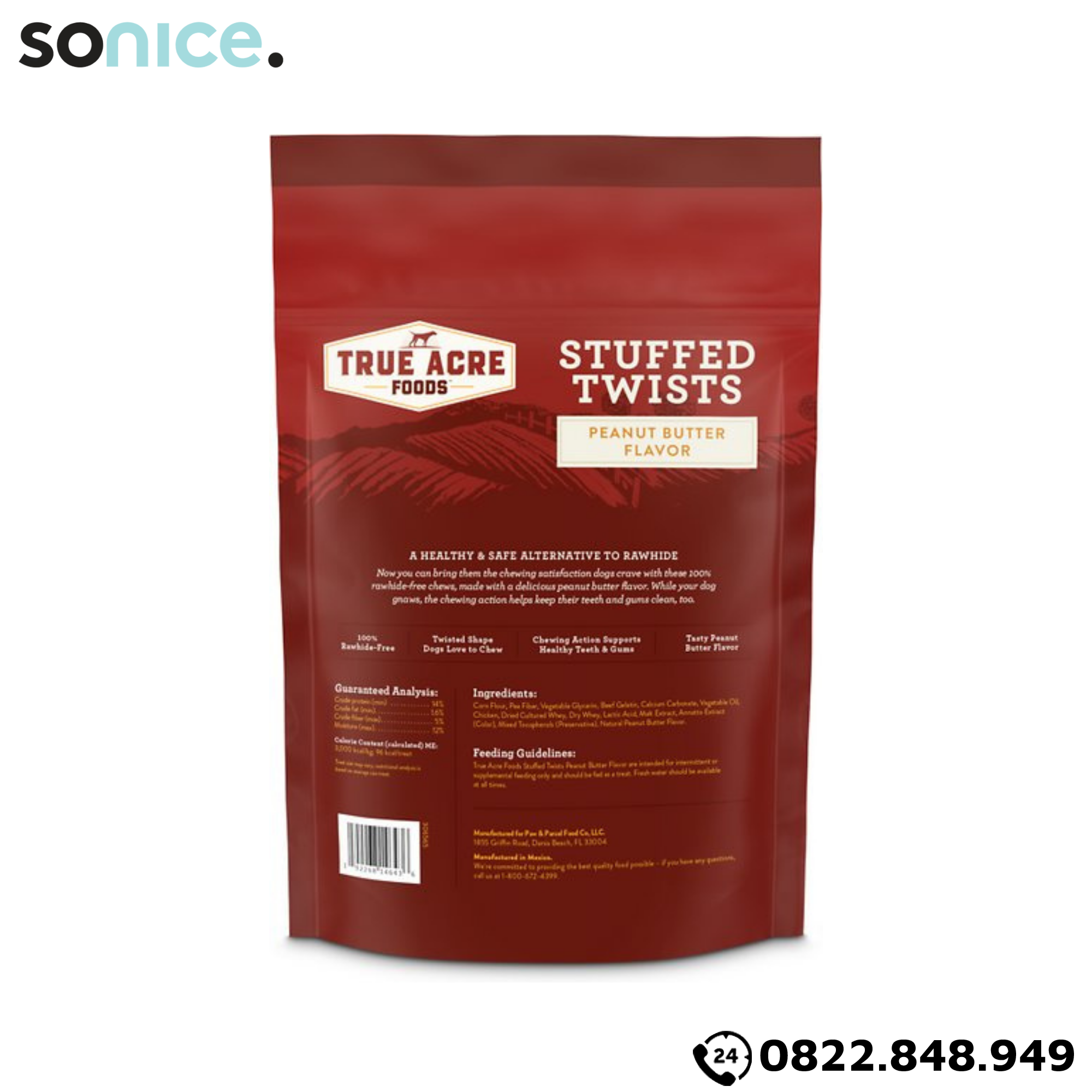 Treats TRUE ACRE Stuffed Twists Peanut Butter Flavor 168g - 6 treats - Bơ đậu phộng, bổ sung Omega-3 SONICE.