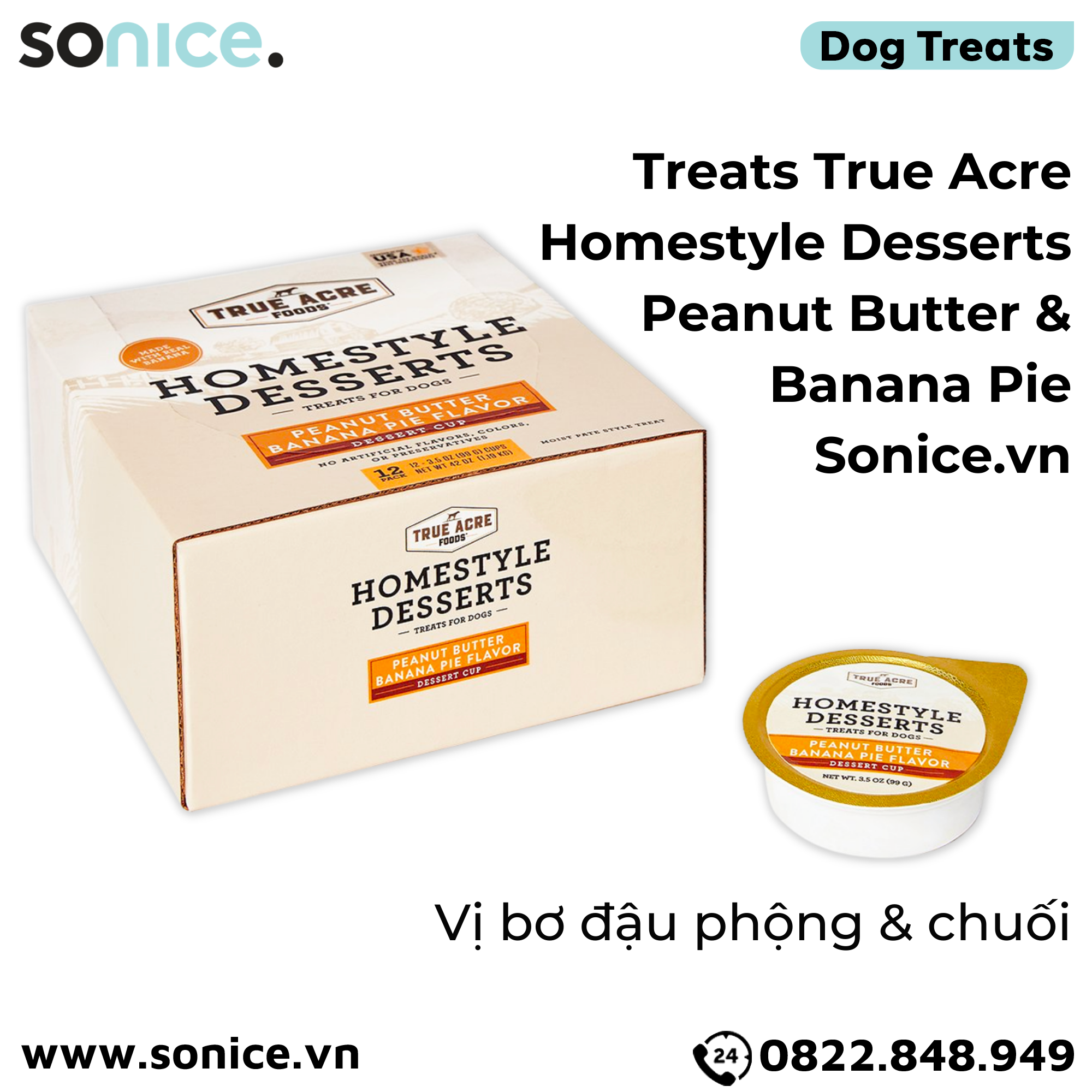 Treats True Acre Homestyle Desserts Peanut Butter & Banana Pie Flavor 99g - món tráng miệng vị bơ đậu phộng và chuối SONICE.