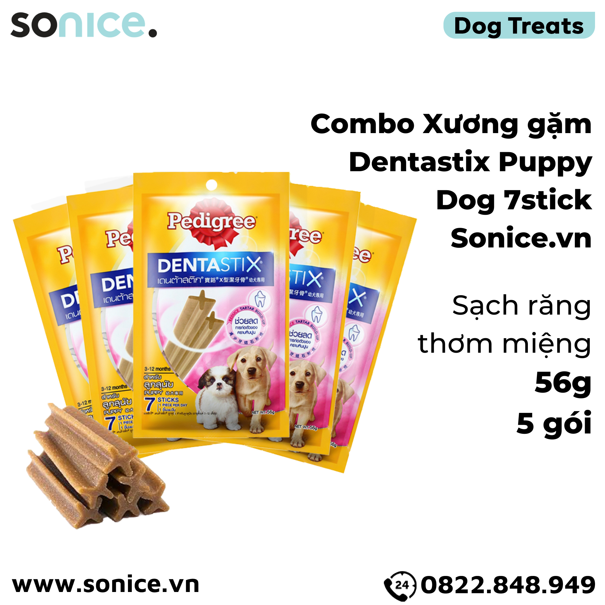 Combo Xương gặm Dentastix Puppy Dog 7stick 56g - Sạch răng thơm miệng - 5 gói SONICE.
