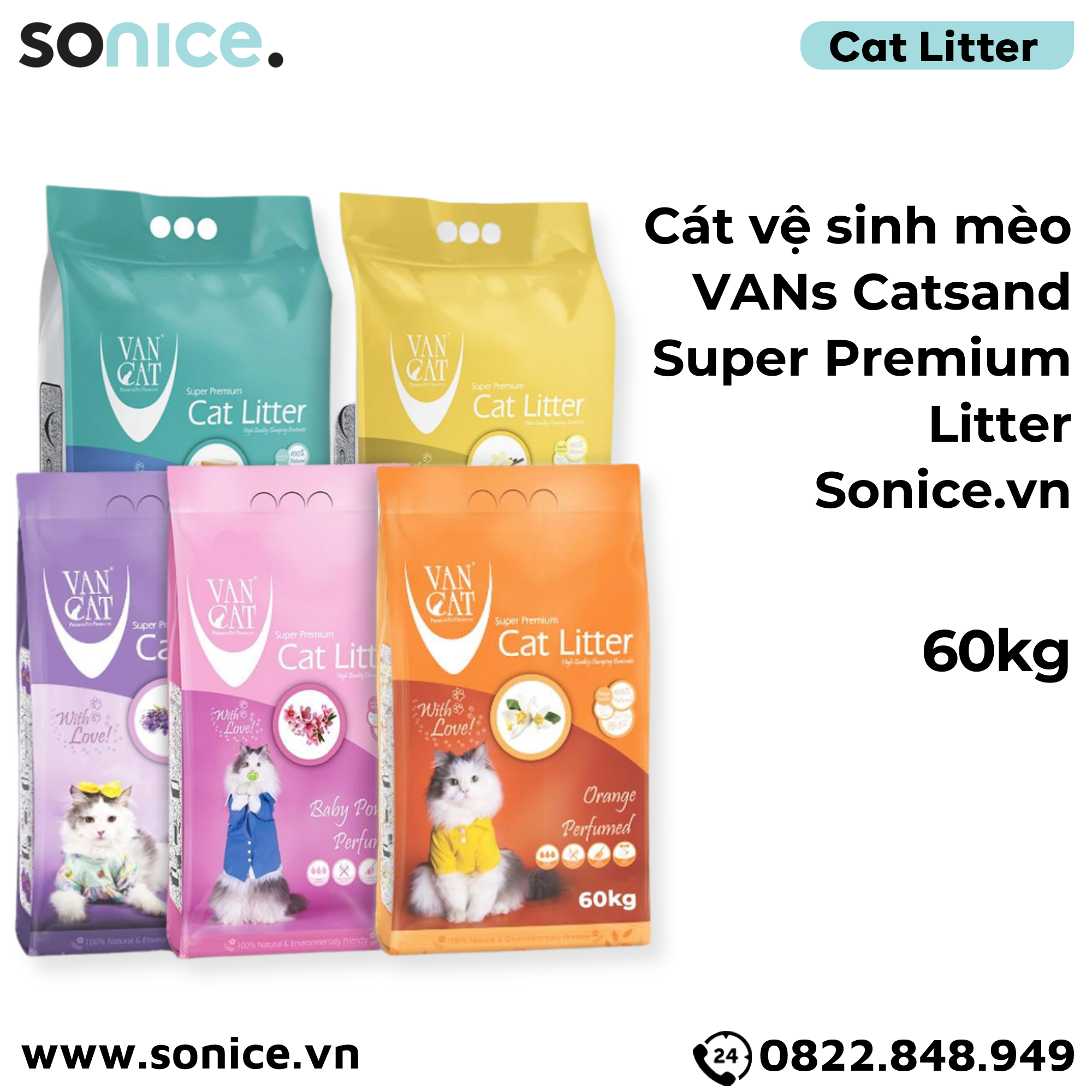  Cát vệ sinh mèo VANs Catsand Super Premium Litter 60kg SONICE. 