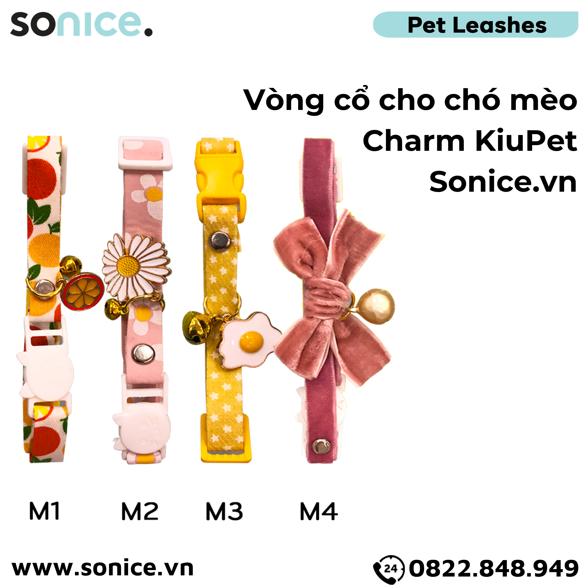  Vòng cổ cho chó mèo có charm KiuPet - dưới 5kg SONICE. 