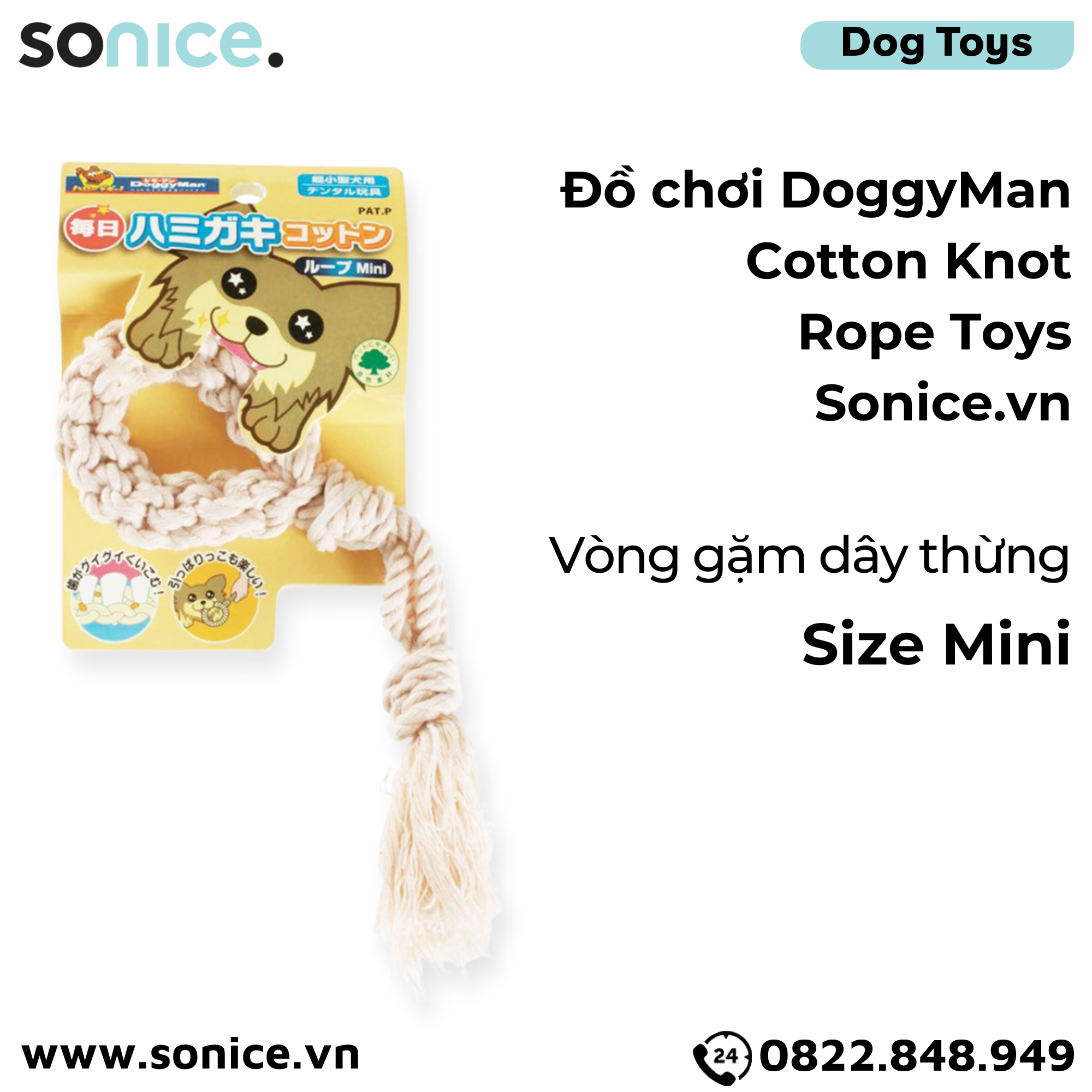  Đồ chơi DoggyMan Cotton Knot Rope Toys size Mini - Vòng gặm dây thừng SONICE. 