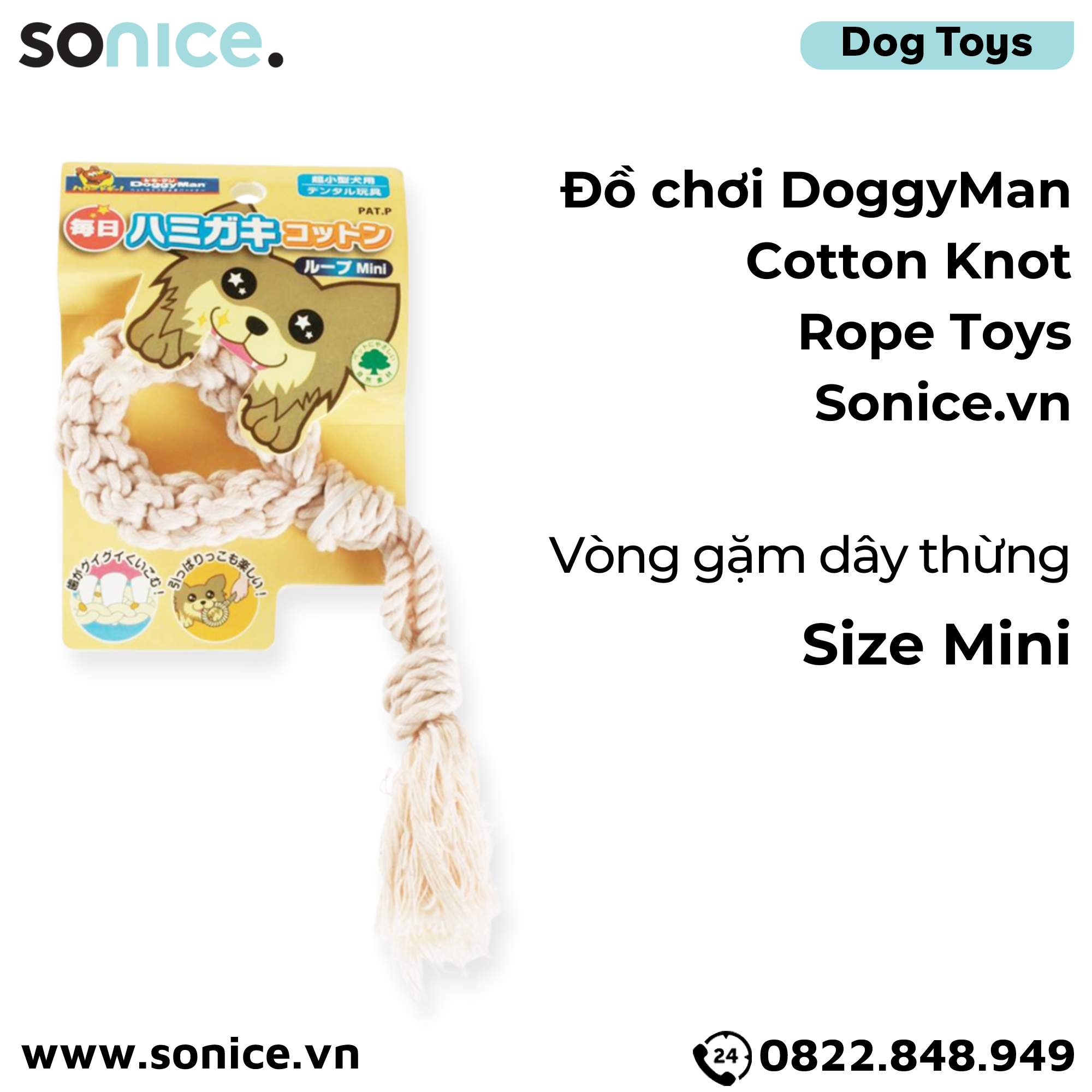 Đồ chơi DoggyMan Cotton Knot Rope Toys size Mini - Vòng gặm dây thừng SONICE.