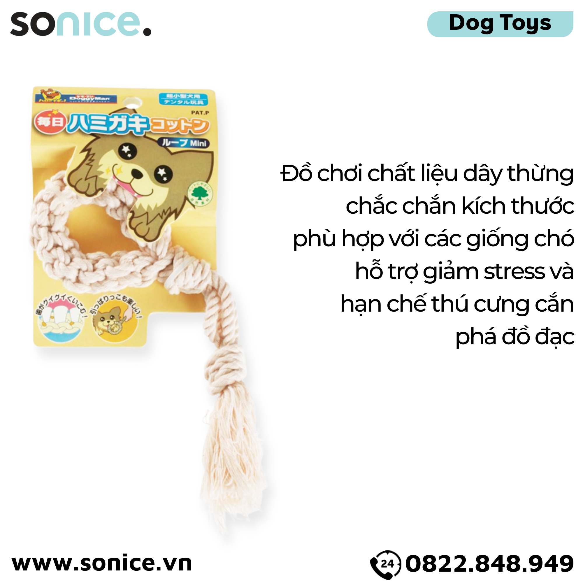  Đồ chơi DoggyMan Cotton Knot Rope Toys size Mini - Vòng gặm dây thừng SONICE. 