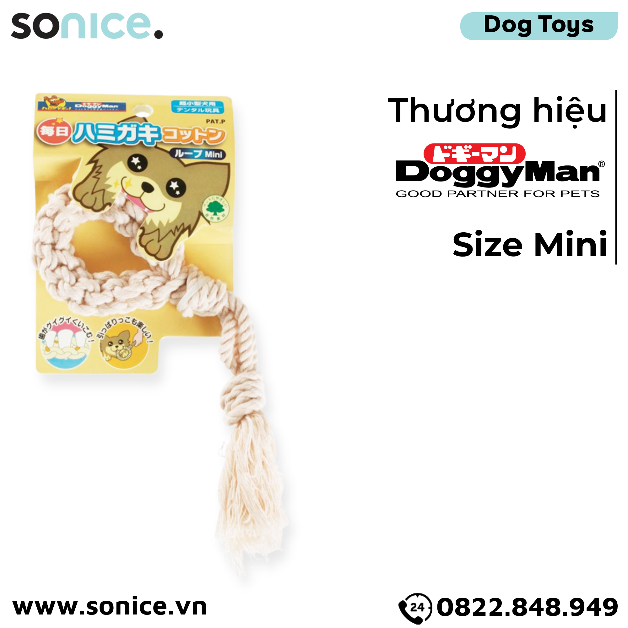 Đồ chơi DoggyMan Cotton Knot Rope Toys size Mini - Vòng gặm dây thừng SONICE.