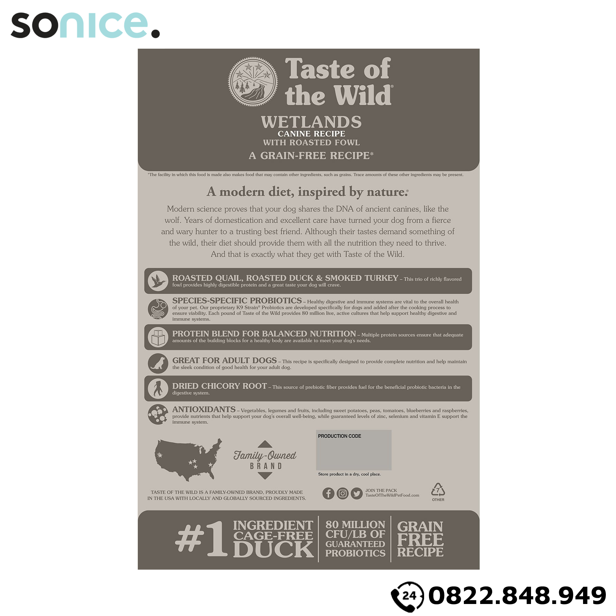 Thức ăn chó Taste Of The Wild Wetlands 2kg - Wild Fowl, Chim cút nướng, vịt nướng & gà tây xông khói, mọi lứa tuổi - nhập USA SONICE.