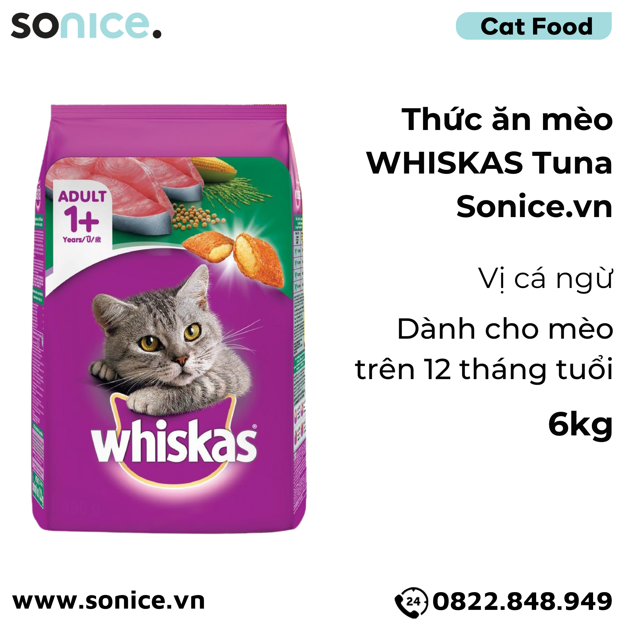 Thức ăn WHISKAS Cá ngừ 6kg SONICE.