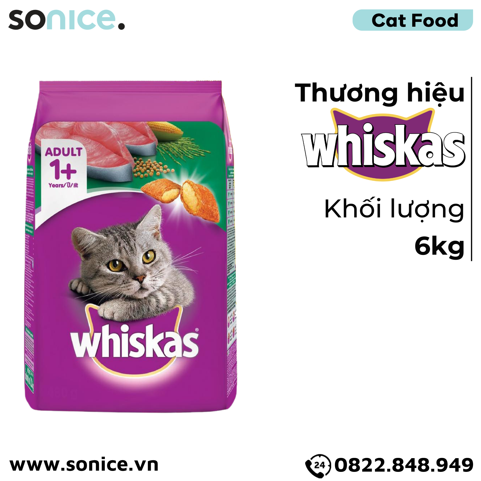 Thức ăn WHISKAS Cá ngừ 6kg SONICE.
