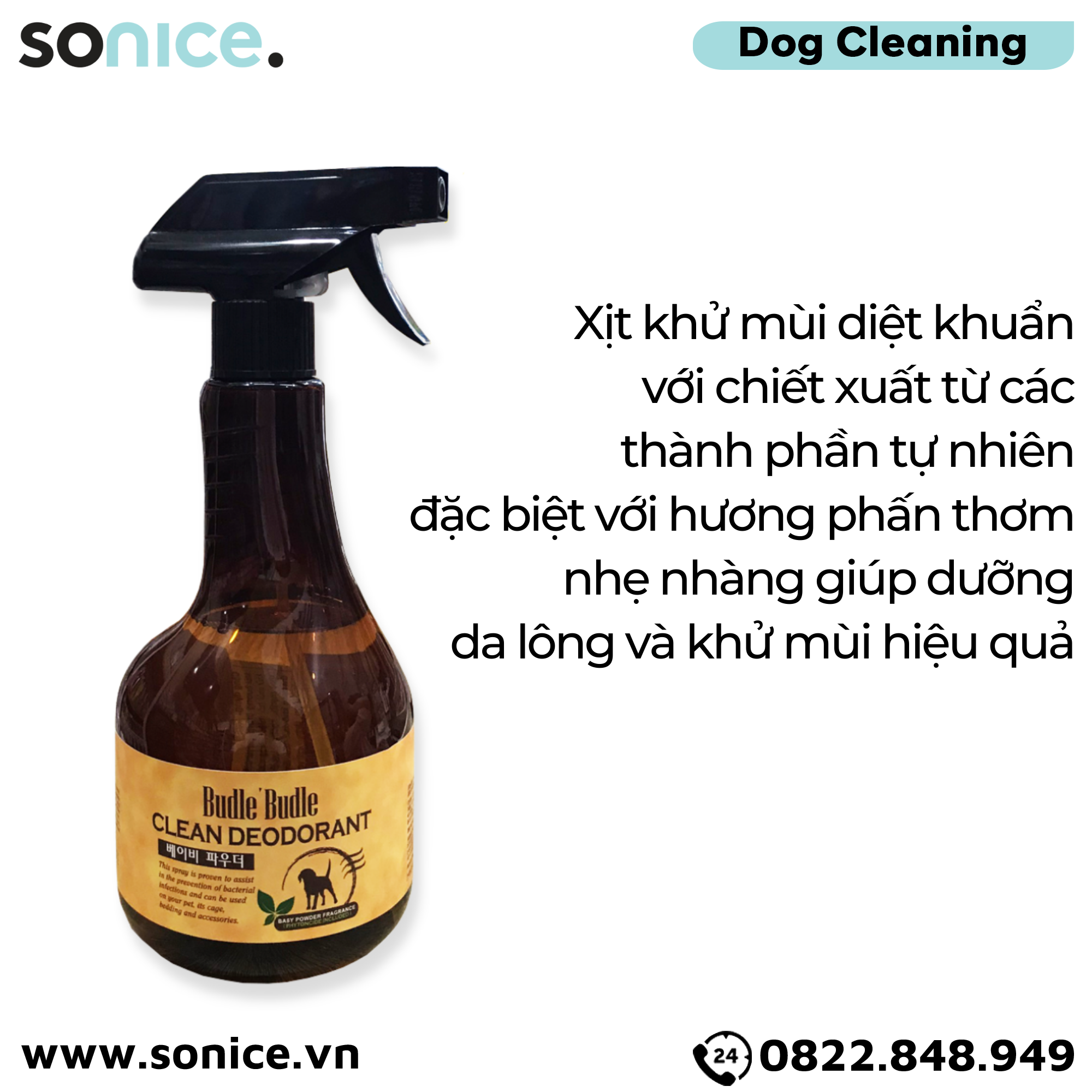 Xịt khử mùi dưỡng lông Budle Clear Deodorant Baby Power 530ml - phấn thơm SONICE.