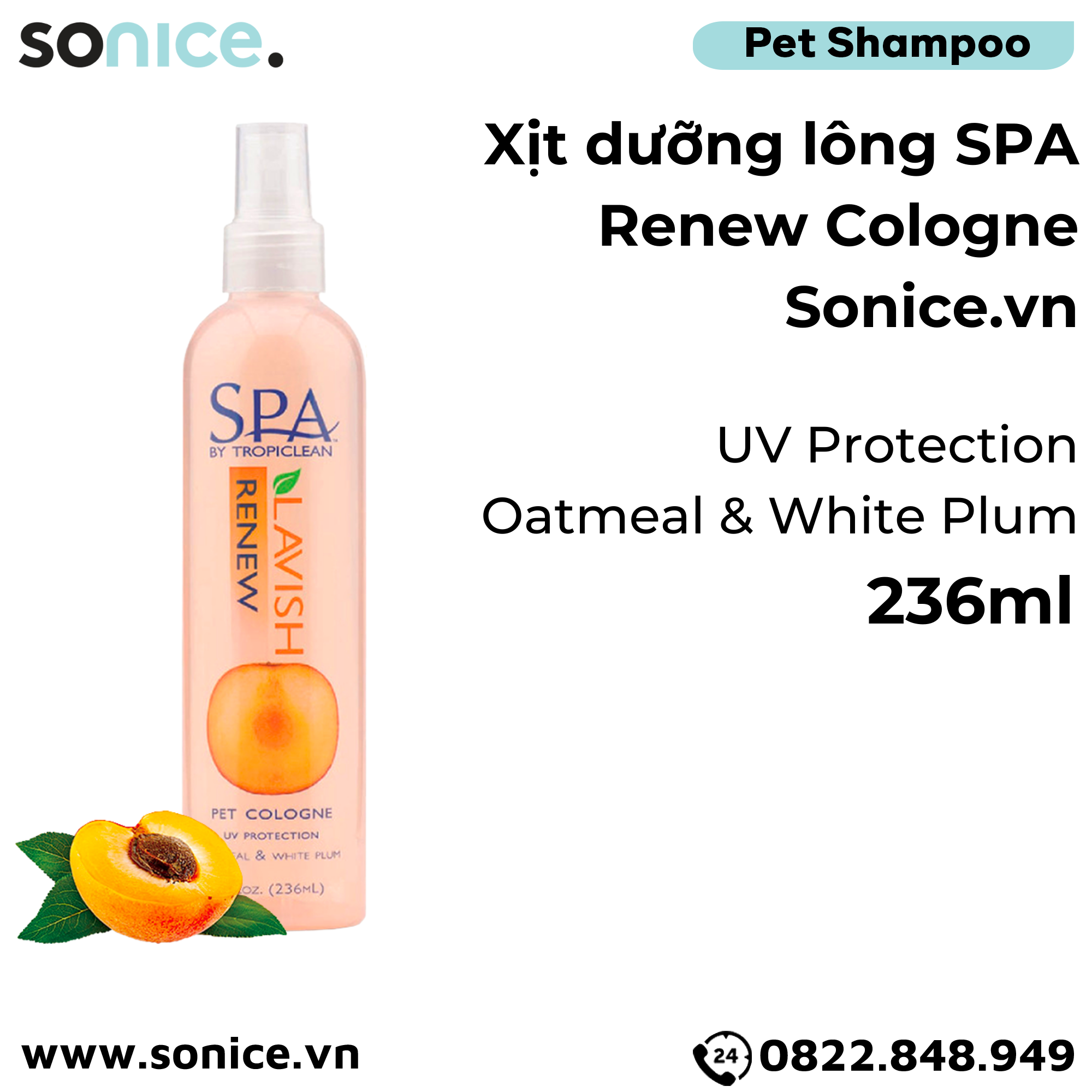 Xịt dưỡng lông Spa Renew Cologne 236ml - Hương mận trắng SONICE.