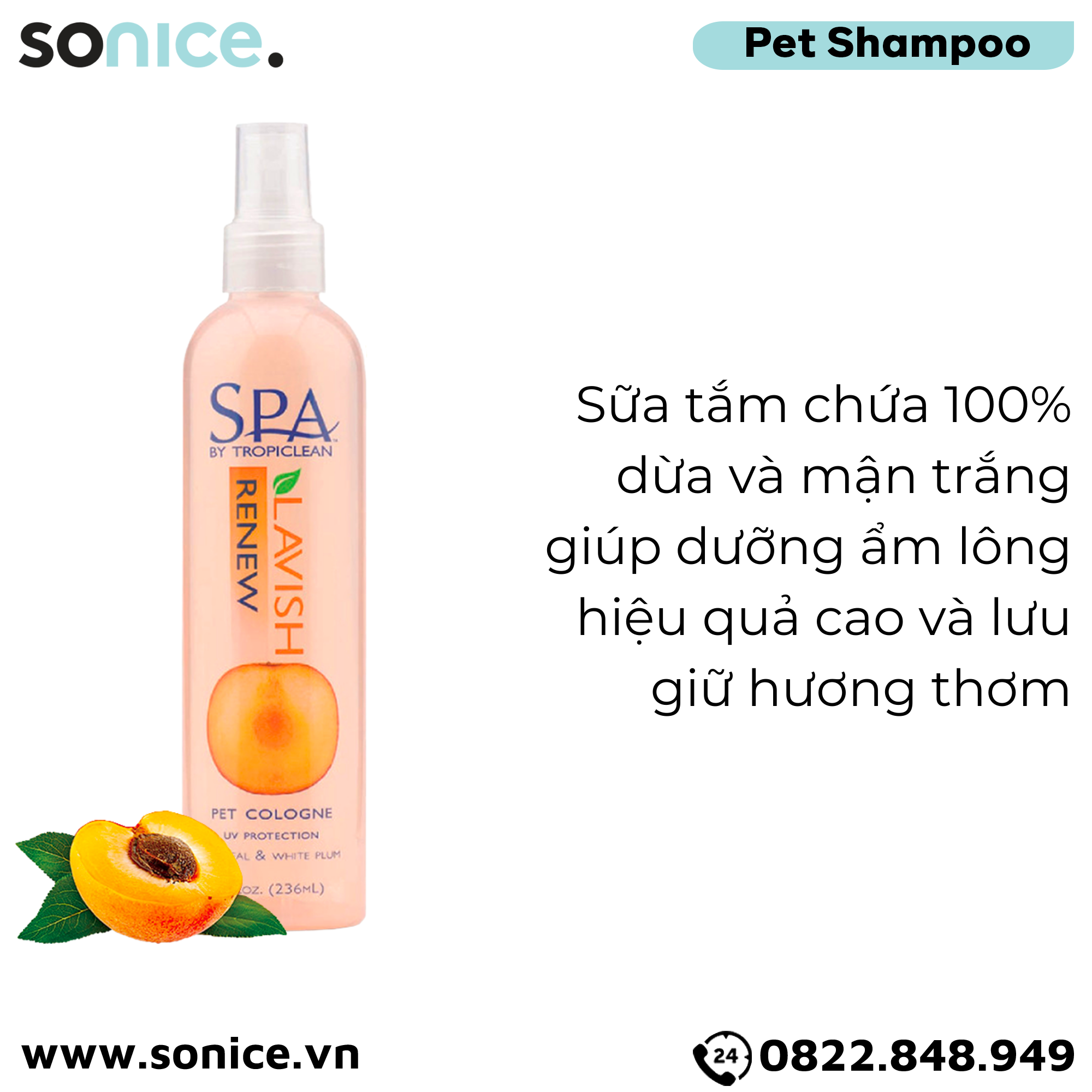 Xịt dưỡng lông Spa Renew Cologne 236ml - Hương mận trắng SONICE.
