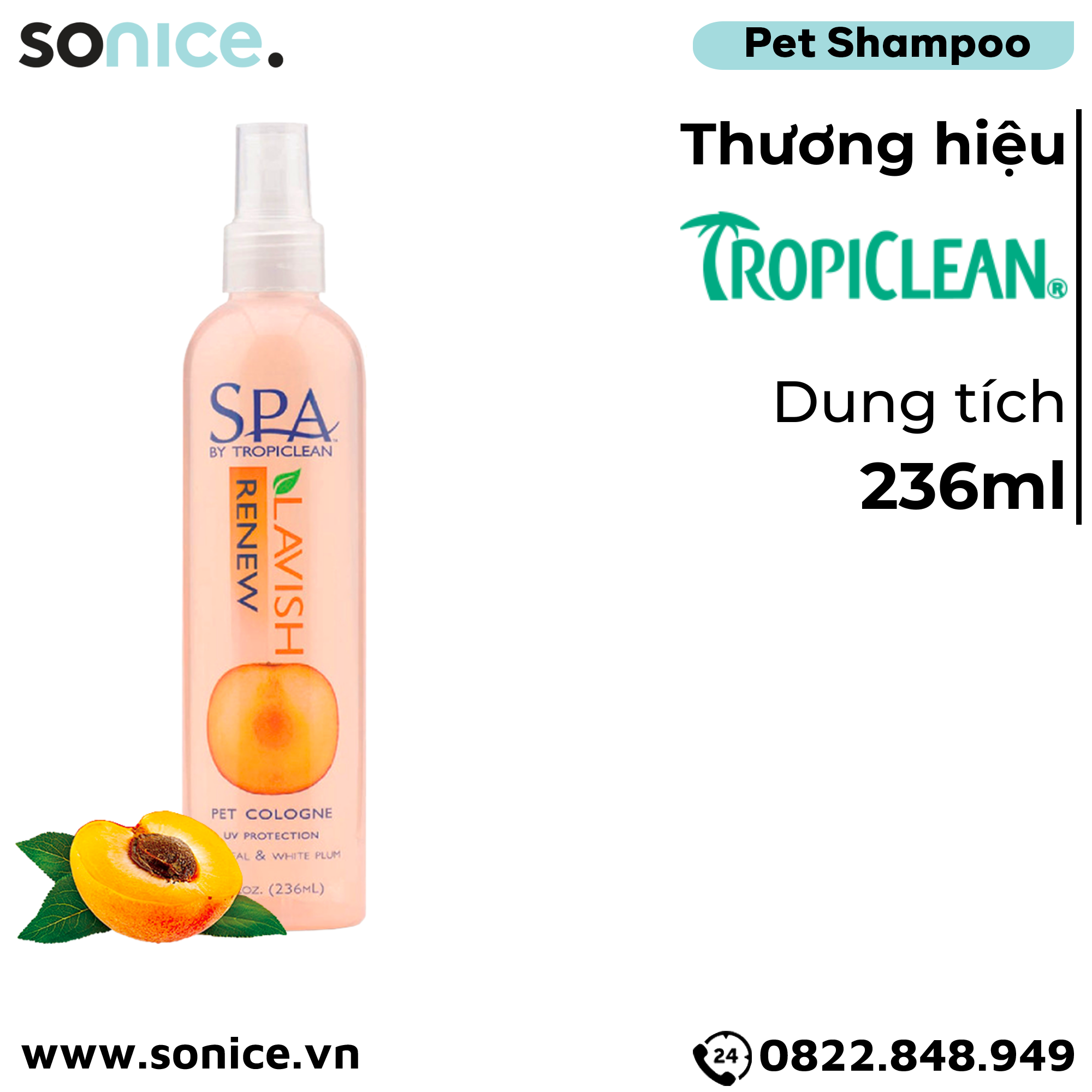 Xịt dưỡng lông Spa Renew Cologne 236ml - Hương mận trắng SONICE.