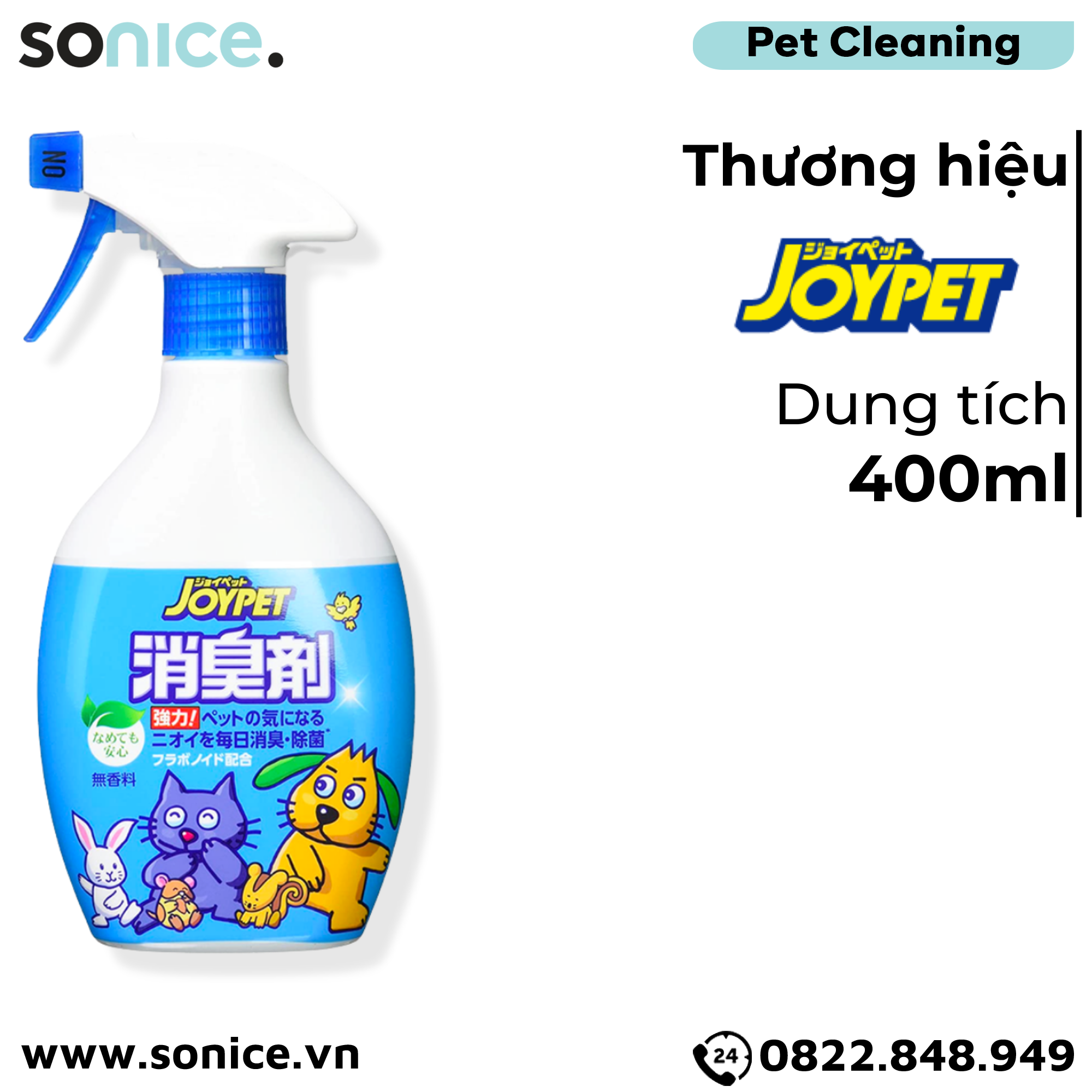 Xịt khử mùi diệt khuẩn Joy Johnson Green Tea Scented 400ml - Khử mùi hôi chất thải của Chó Mèo, hương trà xanh, Nhật Bản - SONICE.