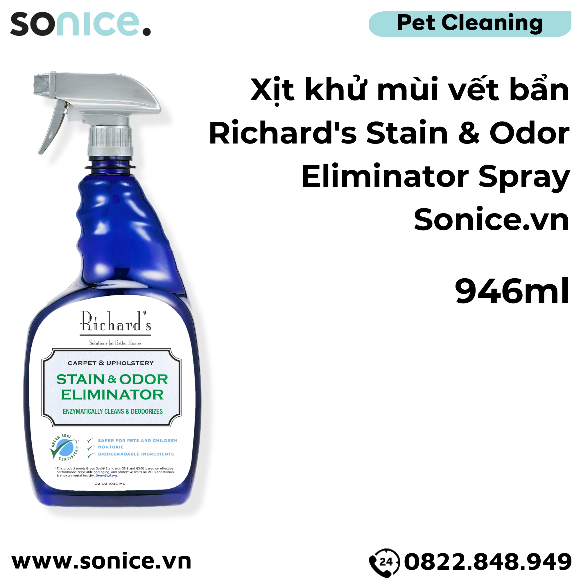 Xịt khử mùi vết bẩn Richard's Stain & Odor Eliminator Spray 946ml - Diệt khuẩn khử mùi vết bẩn SONICE.