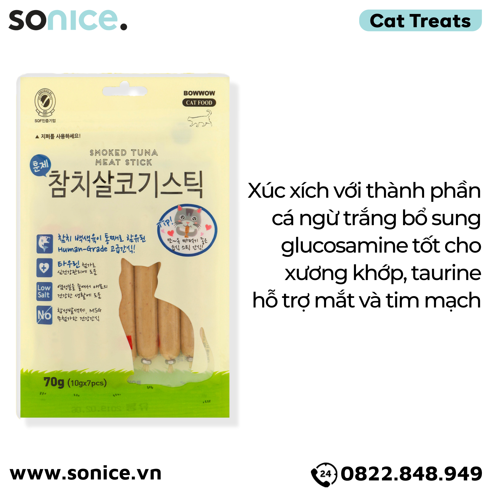 Xúc xích Cá Ngừ Petsmix Smoked Tuna 70g - Hỗ trợ xương khớp & hệ thần kinh cho mèo SONICE.