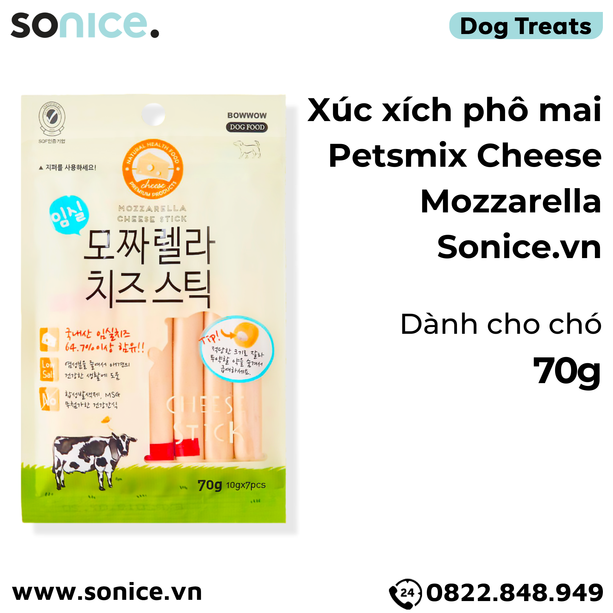 Xúc xích phô mai Petsmix Cheese Mozzarella 70g - Phô mai cho chó SONICE.