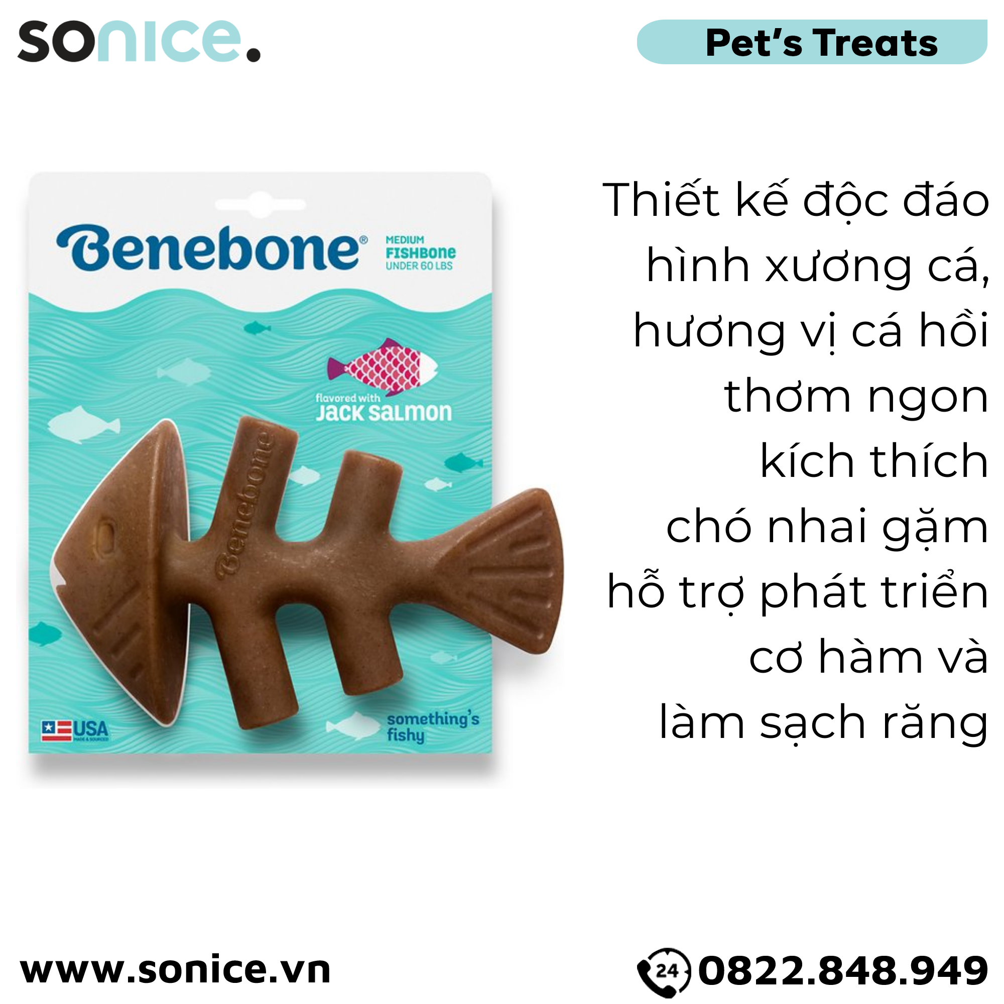 Xương gặm BENEBONE Fishbone Medium Size cho chó >30kg - vị cá hồi SONICE.