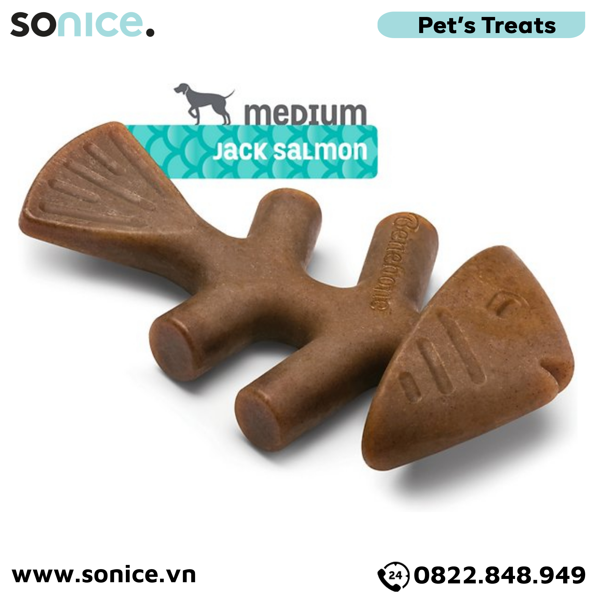 Xương gặm BENEBONE Fishbone Medium Size cho chó >30kg - vị cá hồi SONICE.