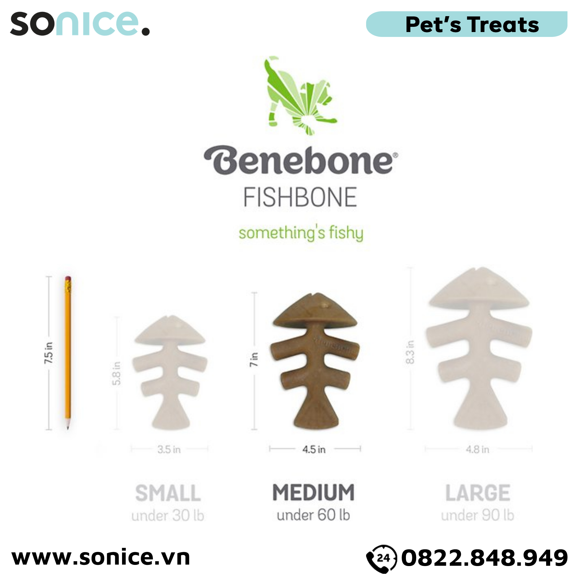 Xương gặm BENEBONE Fishbone Medium Size cho chó >30kg - vị cá hồi SONICE.